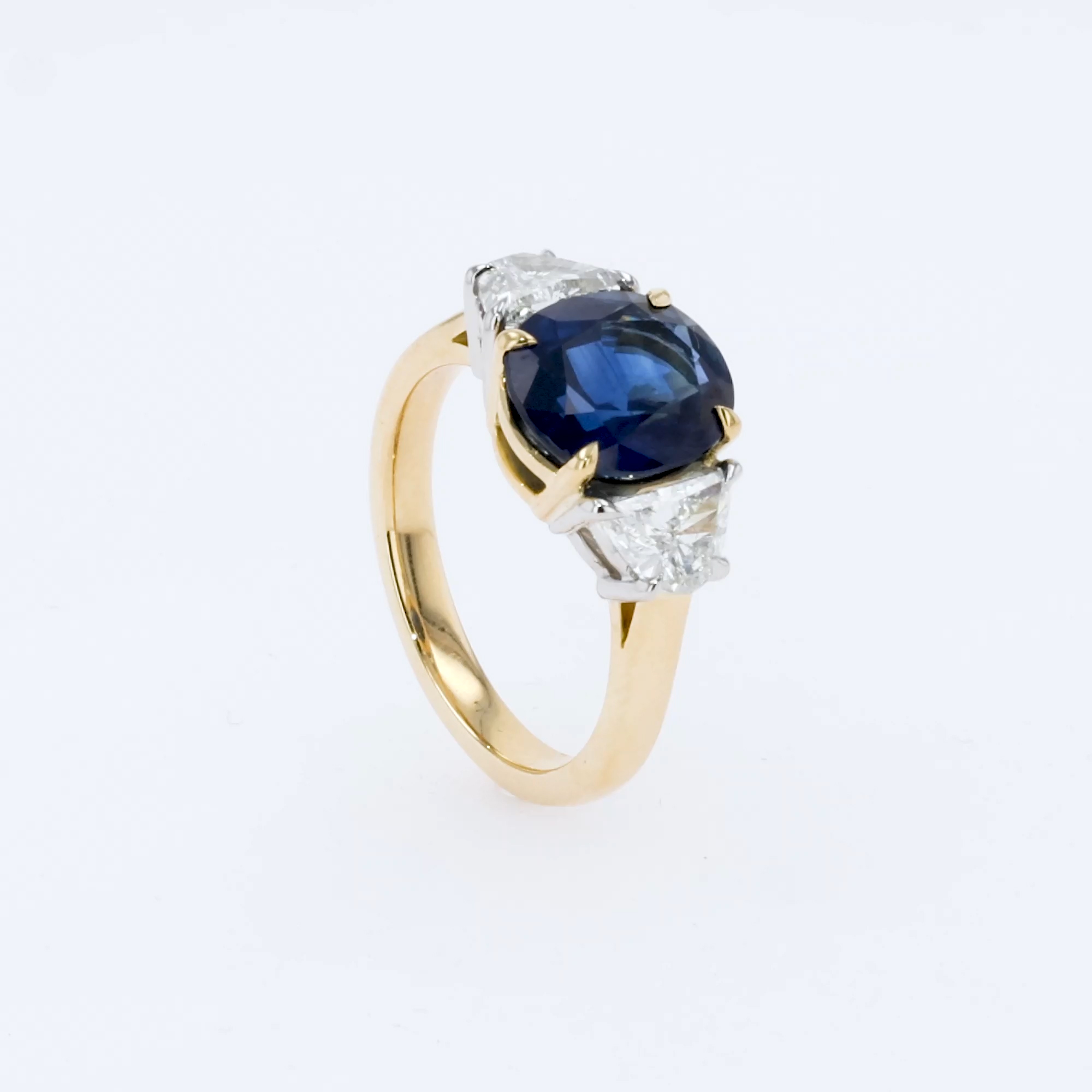 Classic 4.04ct Sapphire and Diamond Three Stone Ring in 18ct Yellow Gold
