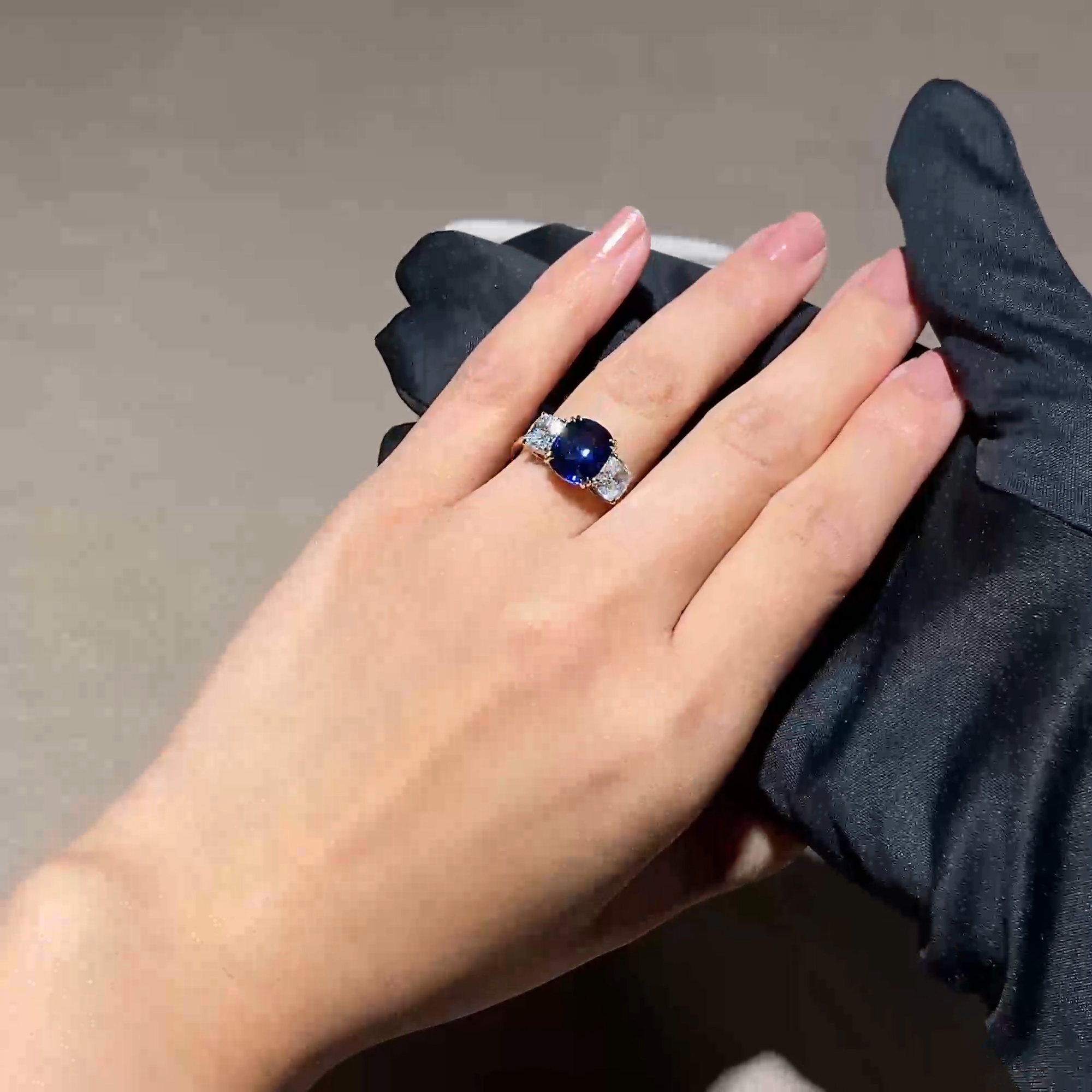 Cushion Cut 4.06ct Sri Lankan Sapphire Three Stone Ring in 18ct Yellow Gold