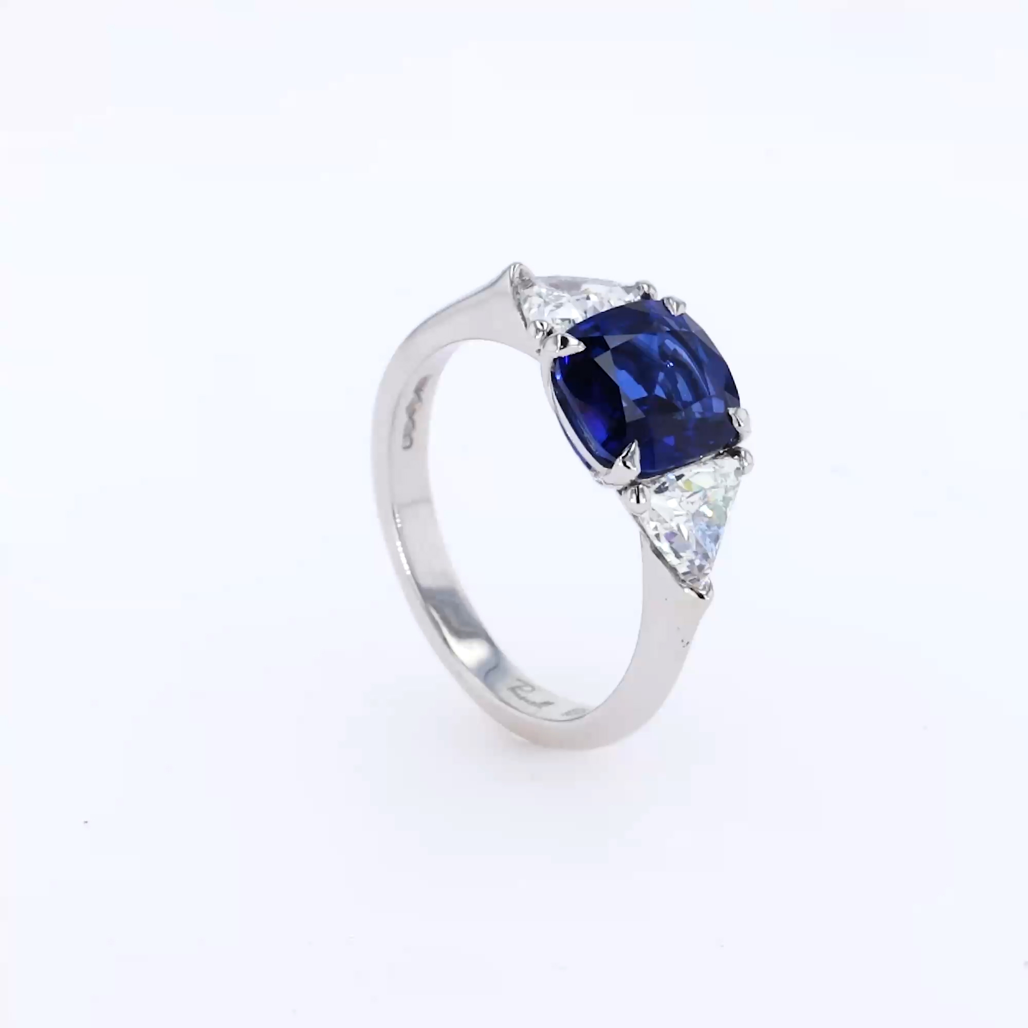 Cushion Cut 2.56ct Sri Lankan Sapphire and Diamond Ring in Platinum