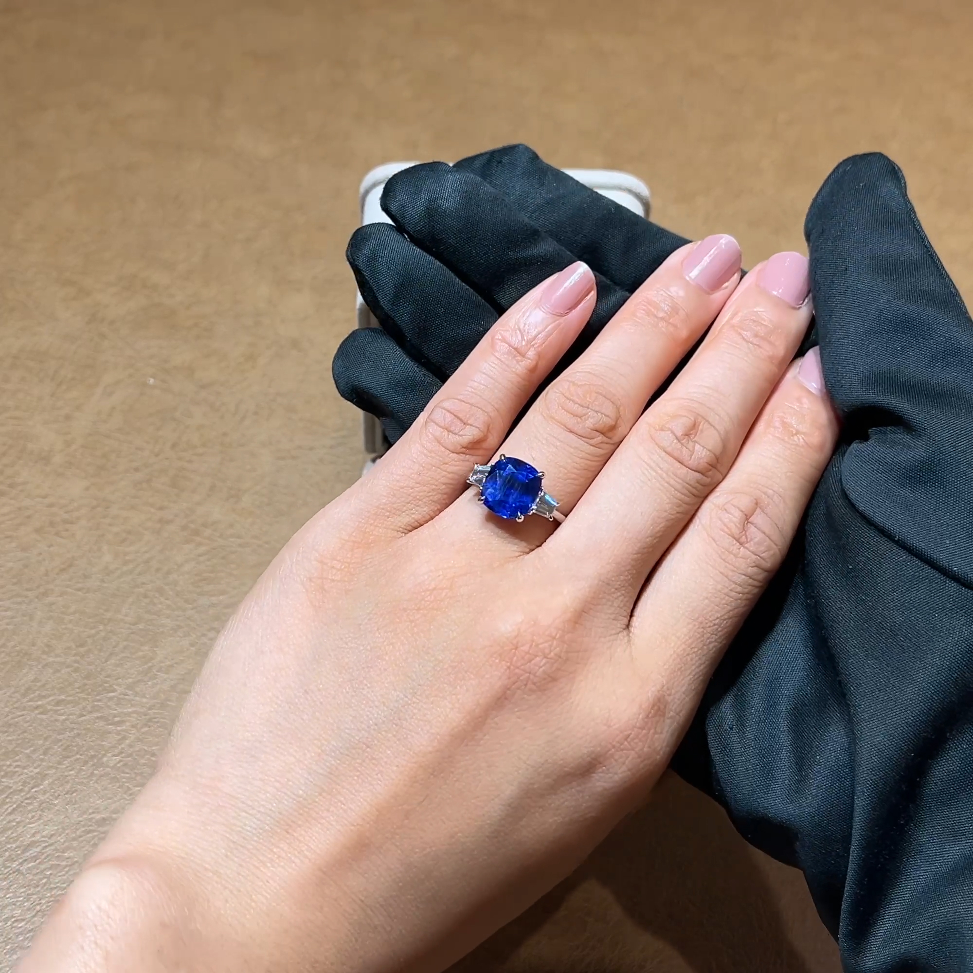 Cushion Cut 6.23ct Sri Lankan Sapphire and Diamond Ring in 18ct White Gold
