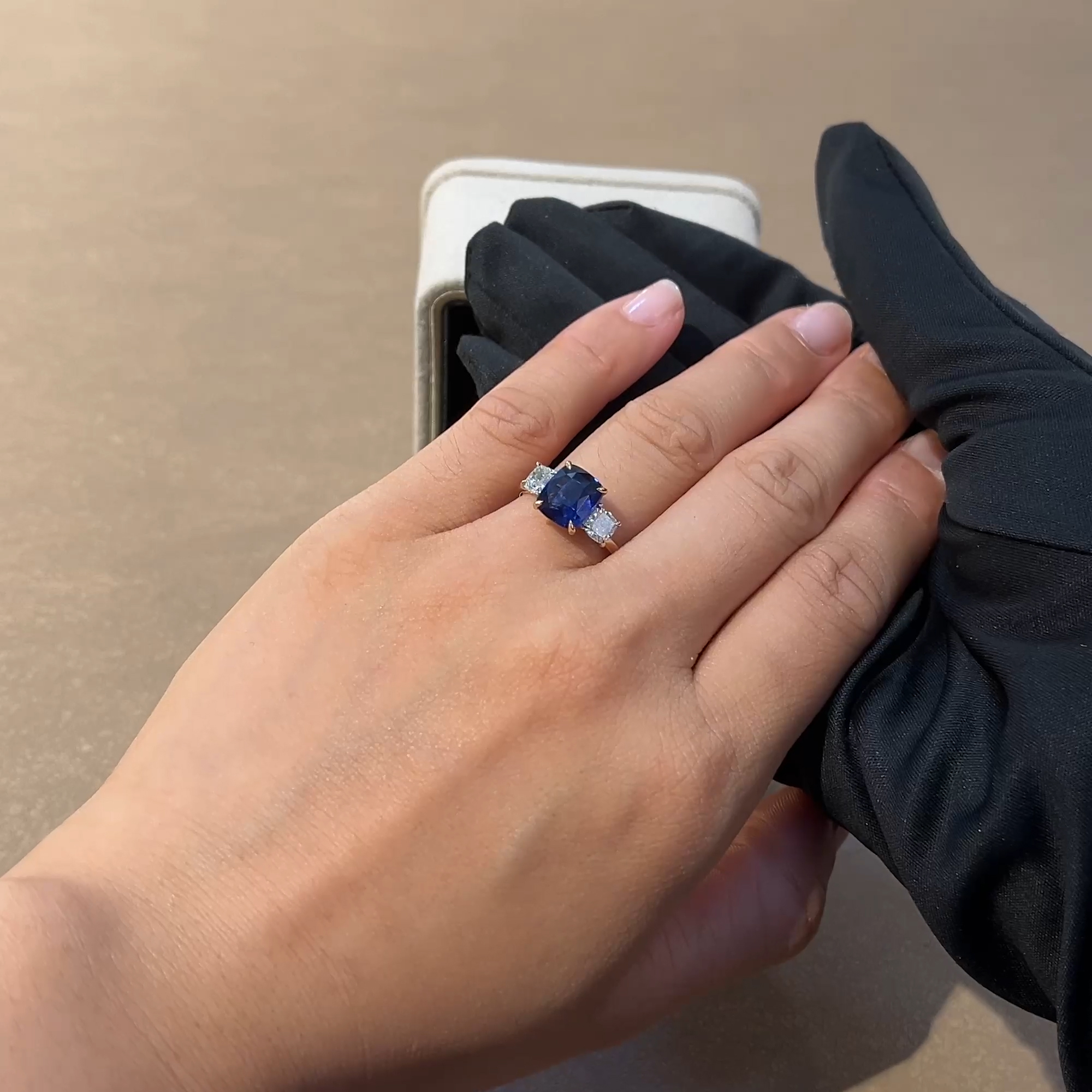 Madagascan 3.06ct Sapphire and Diamond Three Stone Ring in Platinum