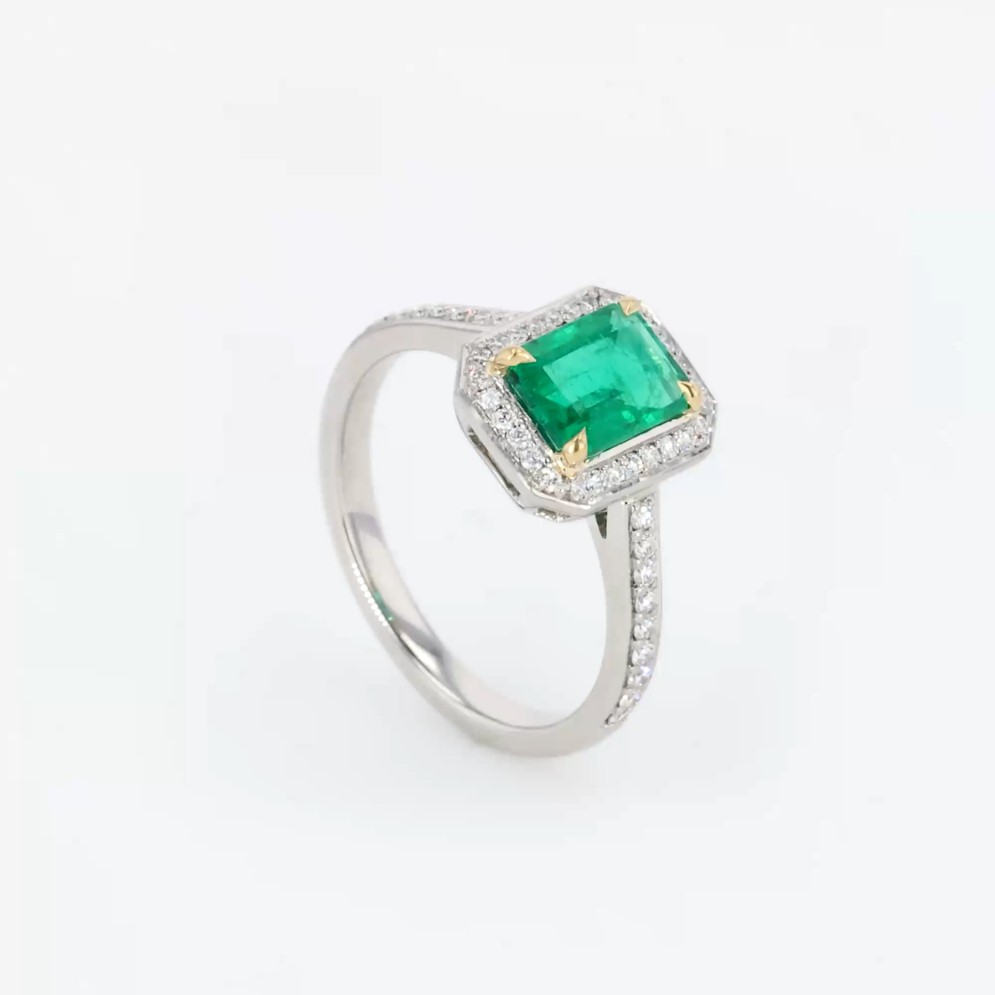 Octagonal Cut 1.18ct Zambian Emerald and Diamond Ring in Platinum and 18ct Yellow Gold