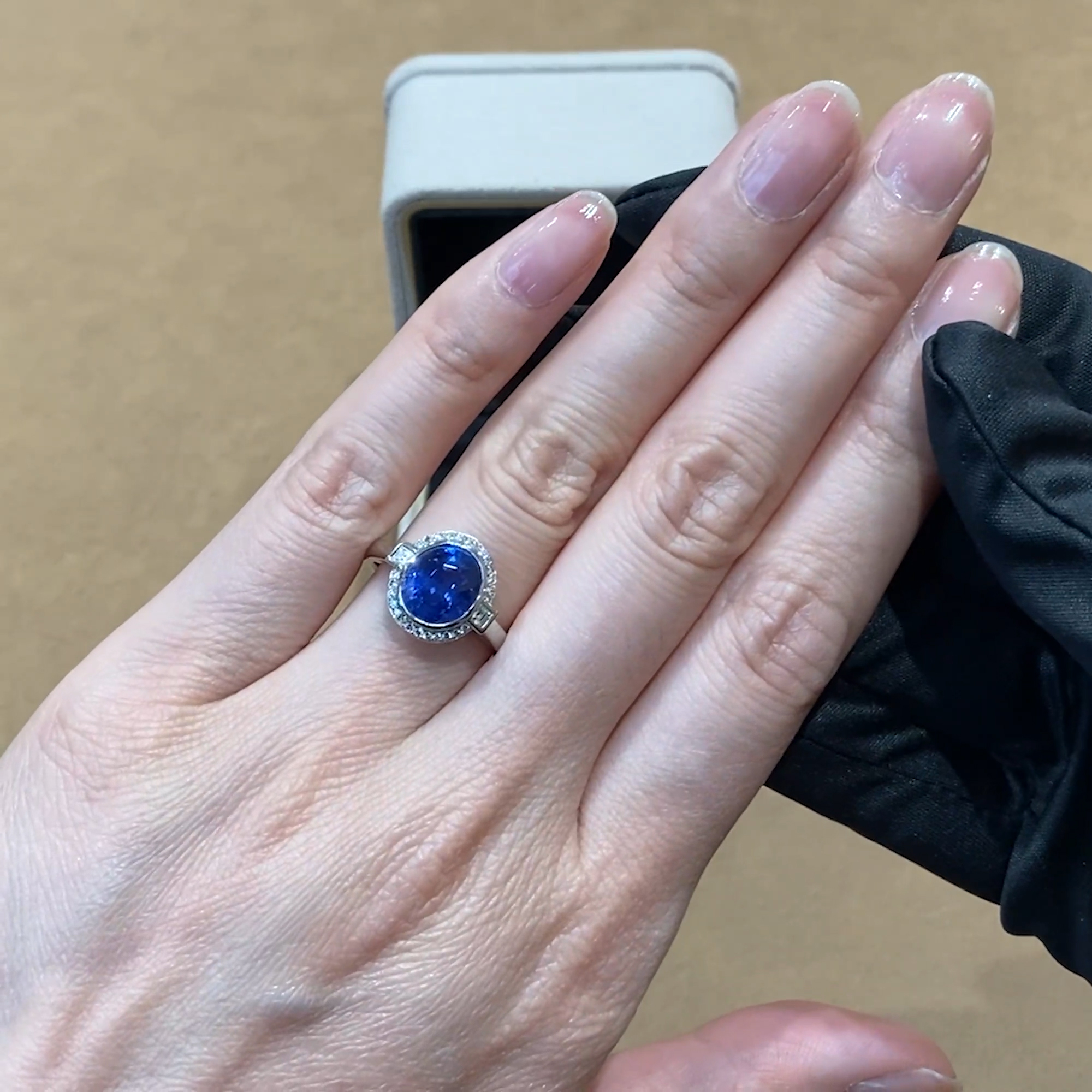 Oval Cut 4.09ct Sapphire and Diamond Cluster Ring in Platinum