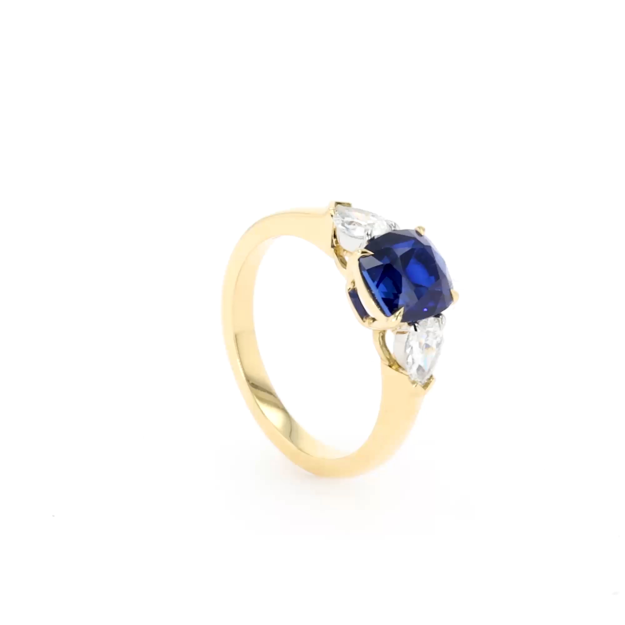 Cushion Cut 2.56ct Madagascan Sapphire and Diamond Ring in 18ct Yellow Gold and Platinum