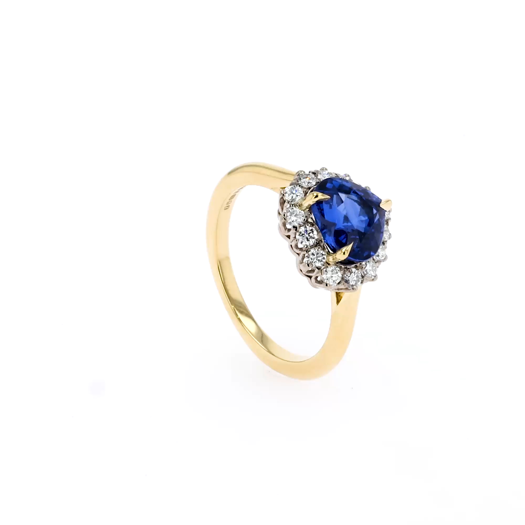 Heartshape 2.54ct Sapphire and Diamond Cluster Ring in 18ct Yellow Gold and Platinum 