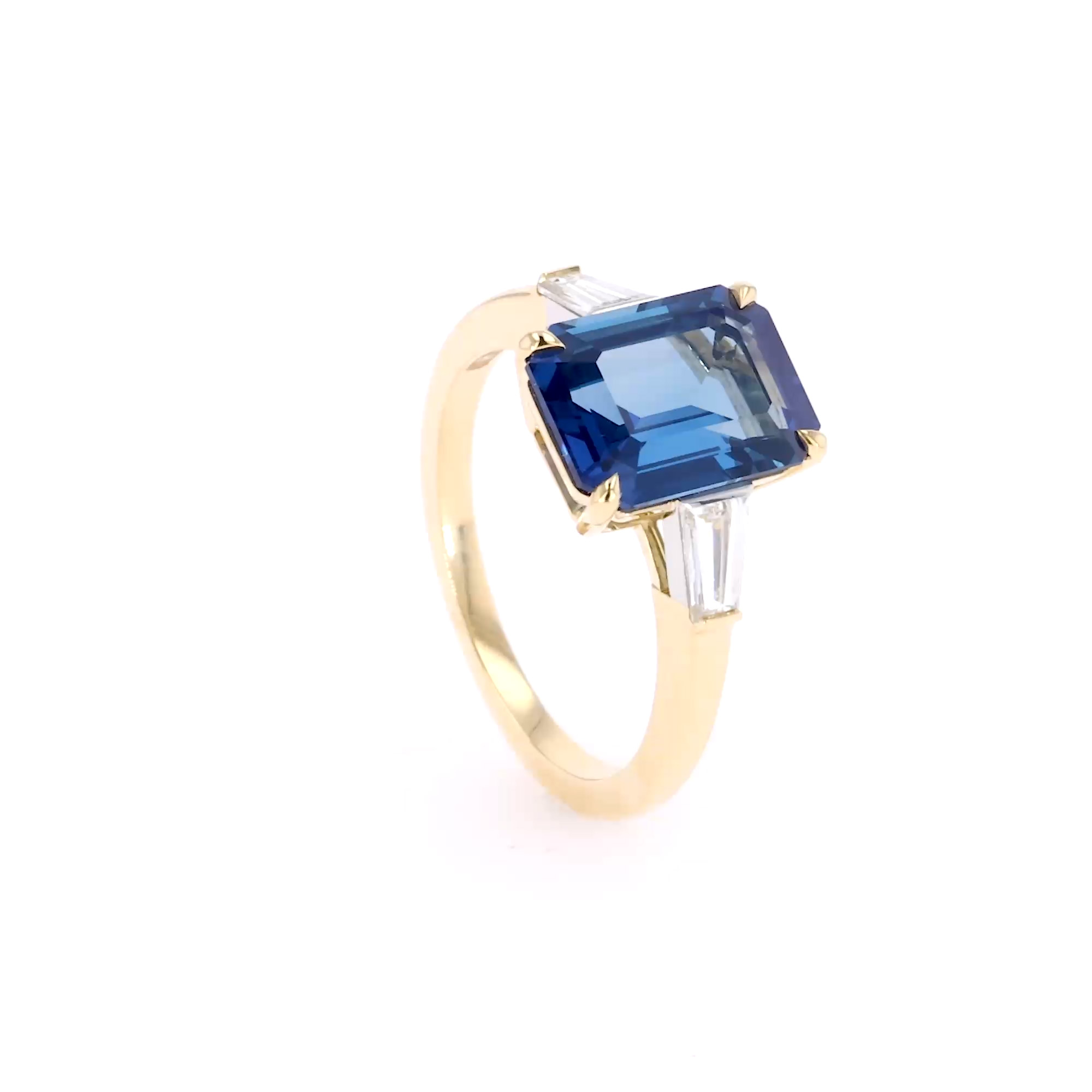 Regency Octagonal Cut 4.21ct Madagascan Sapphire and Diamond Ring in 18ct Yellow Gold and Platinum
