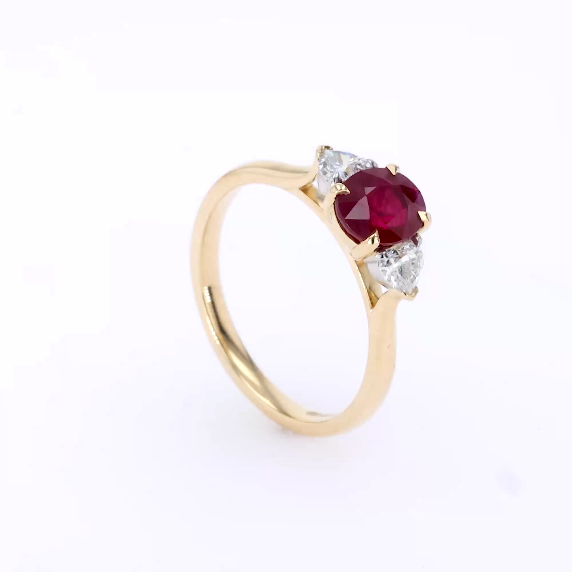 Oval Cut 1.26ct Burmese Ruby and Diamond Ring in 18ct Yellow Gold and Platinum