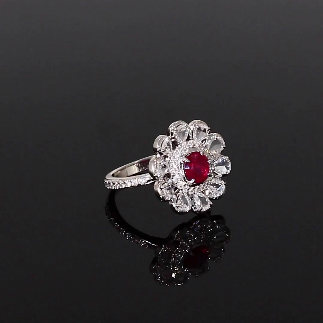 Cushion Cut Ruby Ring 0.96ct in 18ct White Gold