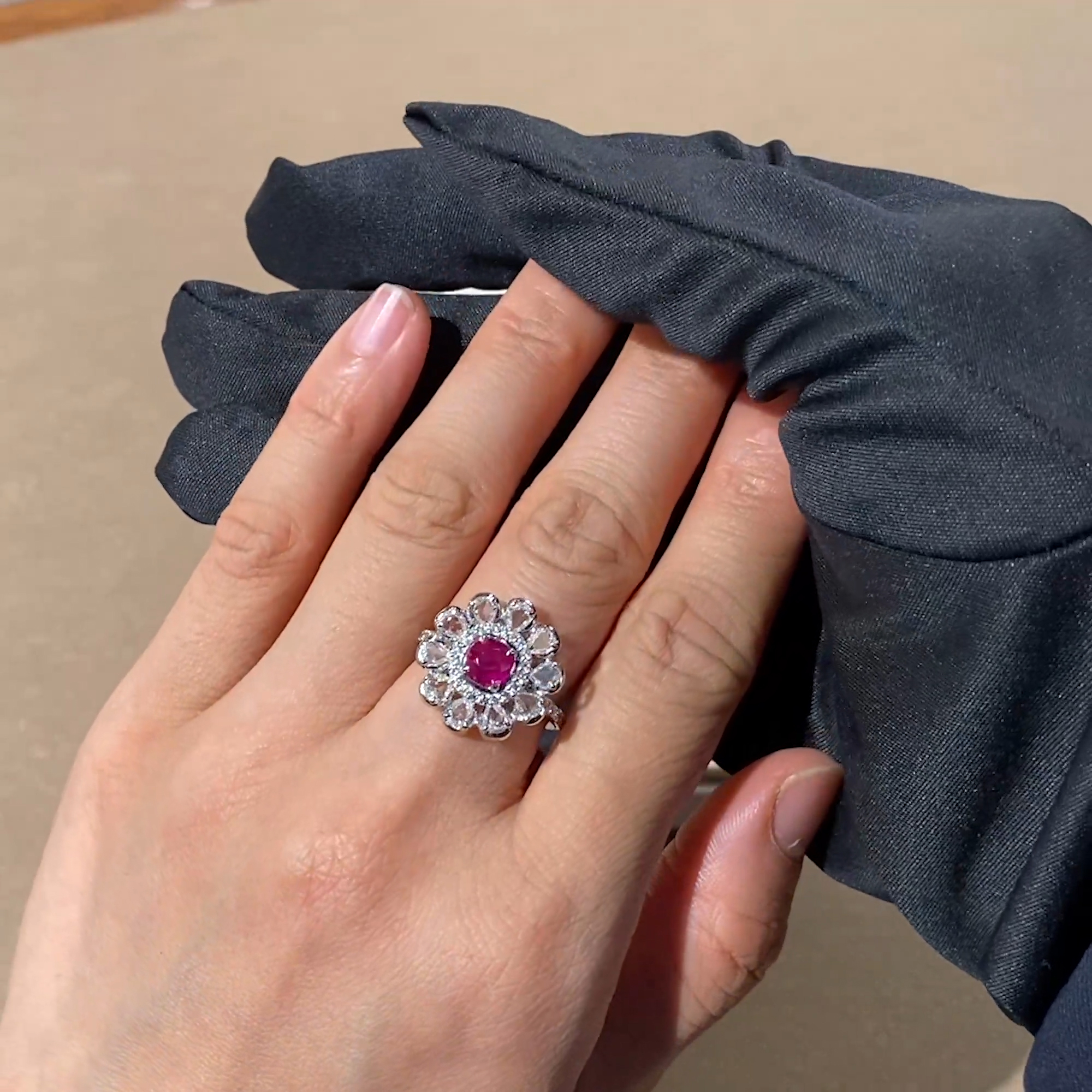 Cushion Cut Ruby Ring 0.96ct in 18ct White Gold