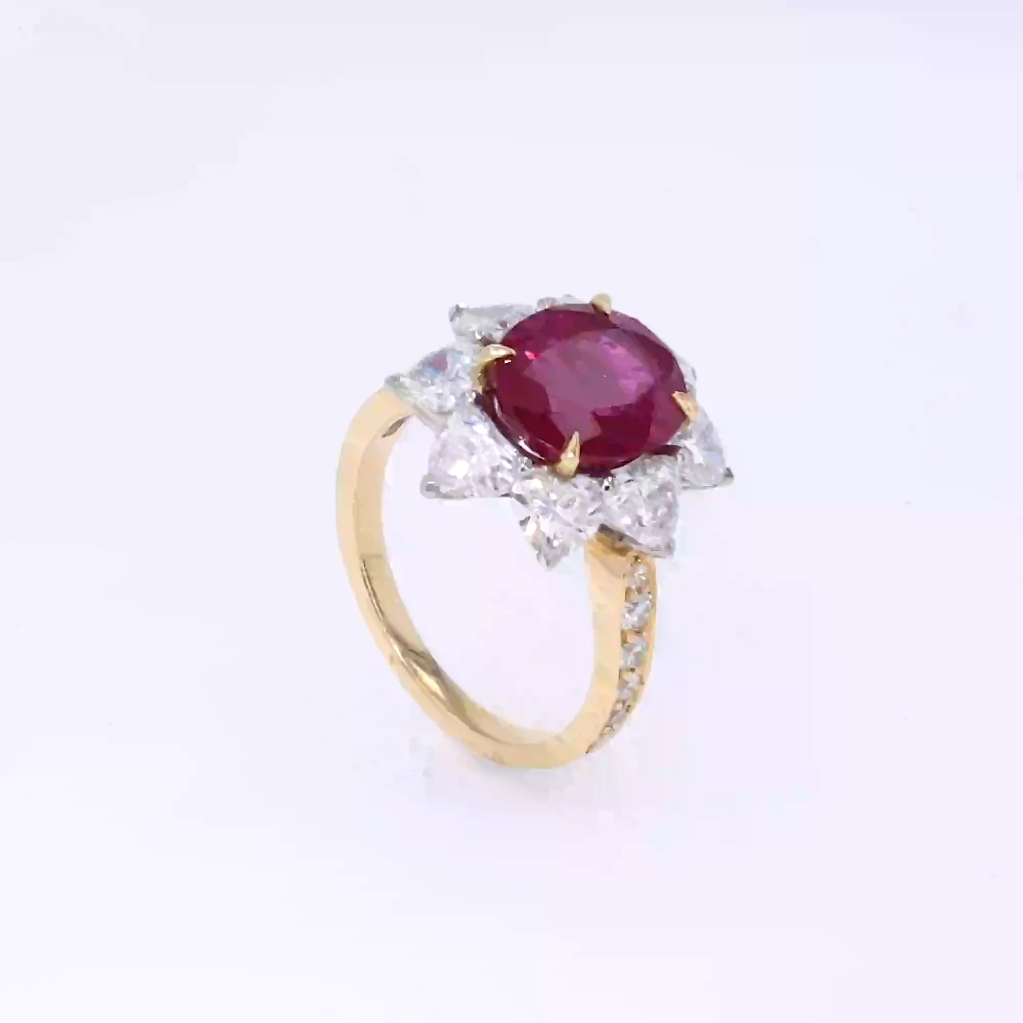 Burmese Ruby and Heart Shaped Diamond Ring 4.12ct in 18ct Yellow Gold & Platinum