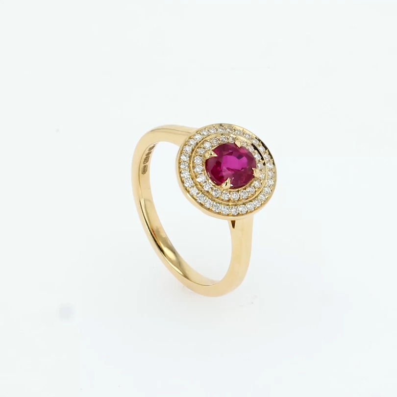 Oval Cut 1.08ct Ruby and Diamond Target Ring in 18ct Yellow Gold