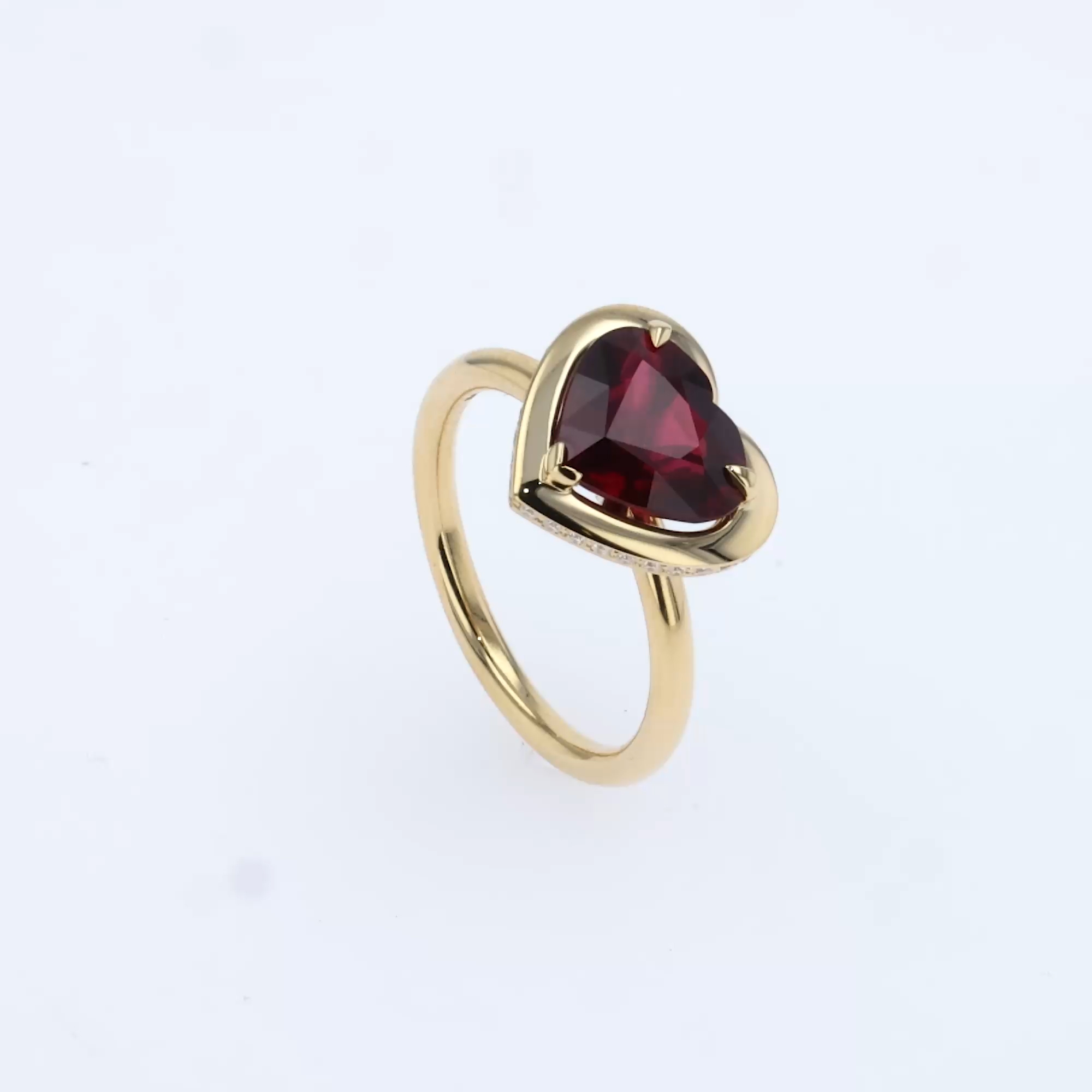 Skimming Stone 3.01ct Heartshape Mozambique Ruby and Diamond Ring in 18ct Yellow Gold
