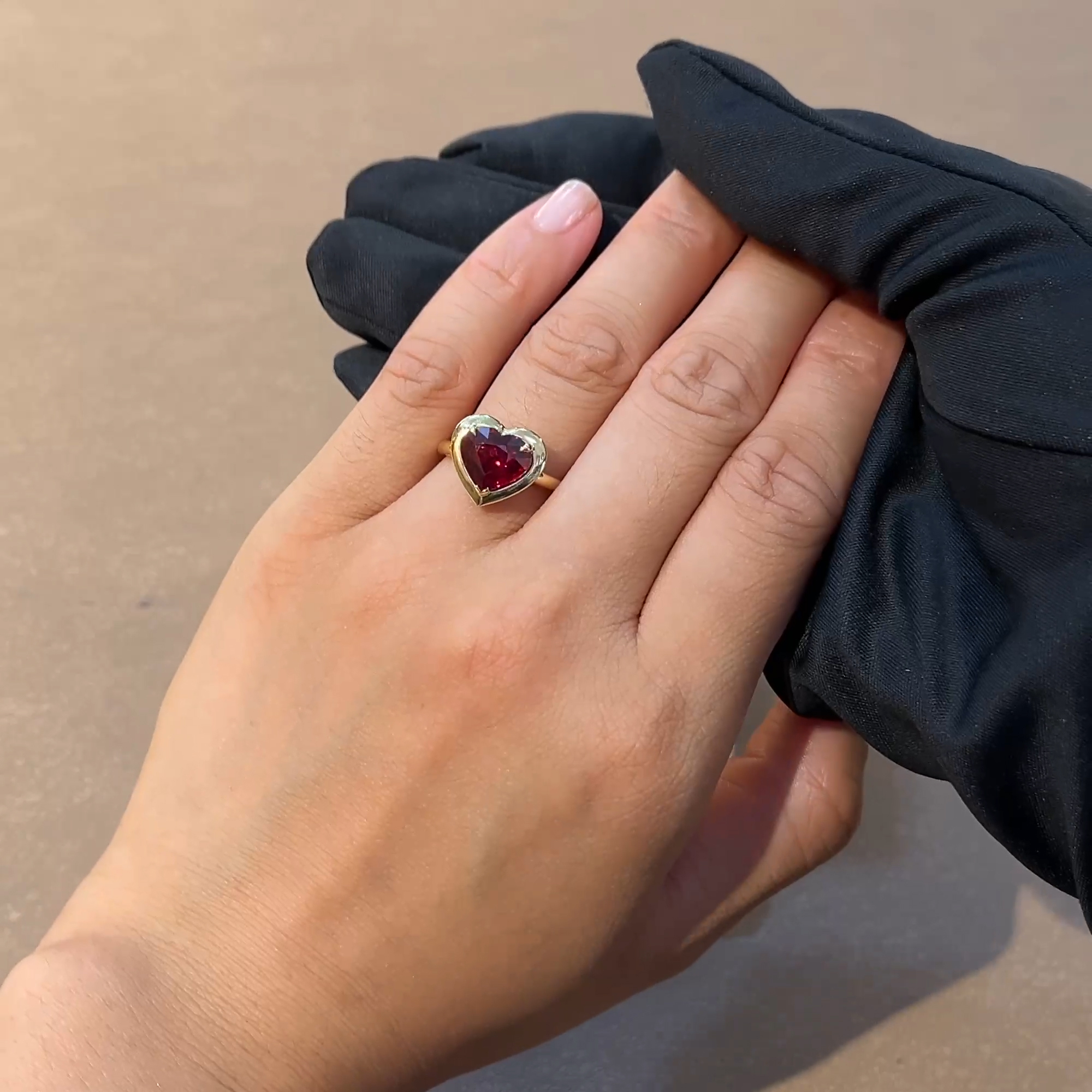 Skimming Stone 3.01ct Heartshape Mozambique Ruby and Diamond Ring in 18ct Yellow Gold