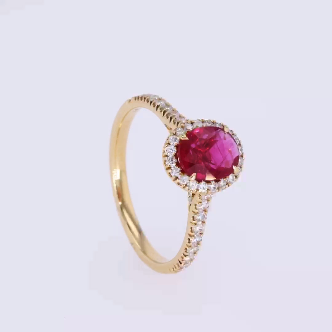 Oval 1.11ct Ruby and Diamond Cluster Ring in 18ct Yellow Gold