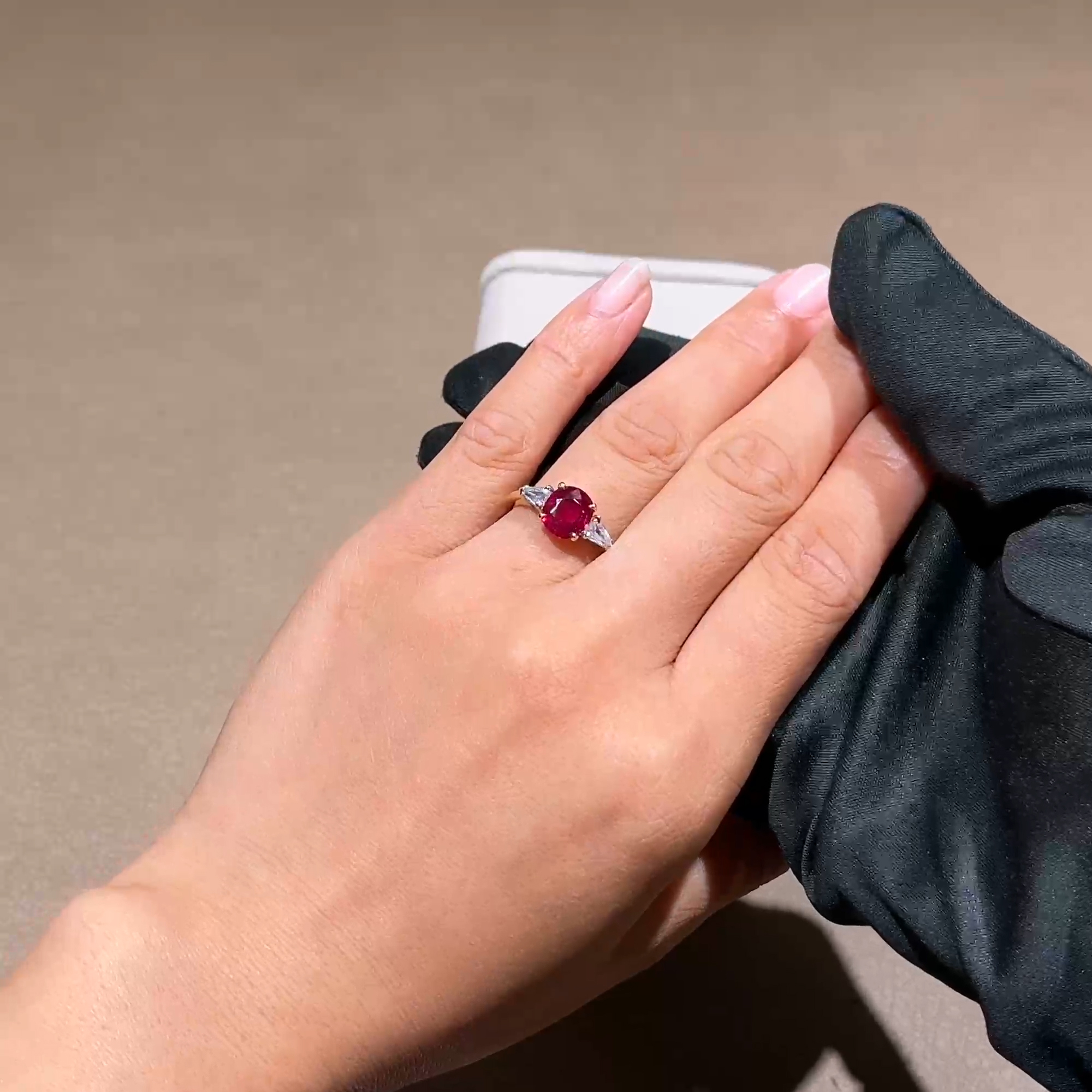 Oval Cut 2.08ct Ruby and Diamond Three Stone Ring in 18ct Yellow Gold