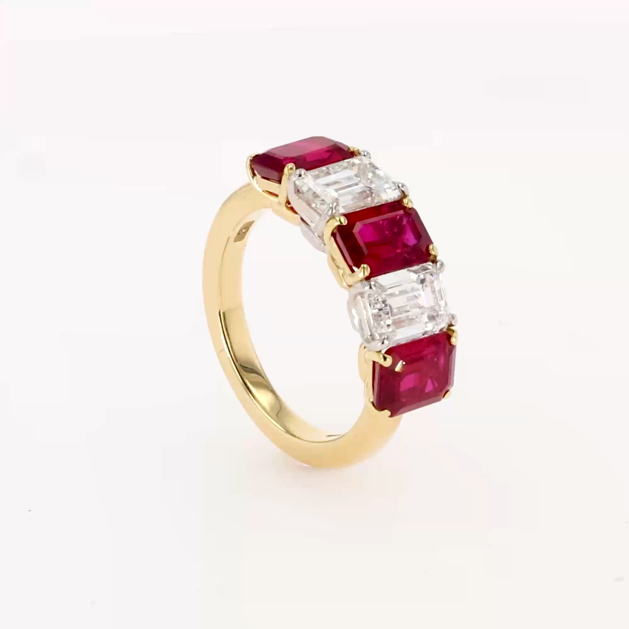 Octagonal Cut 3.44ct Ruby and Diamond Ring in 18ct Yellow Gold and Platinum