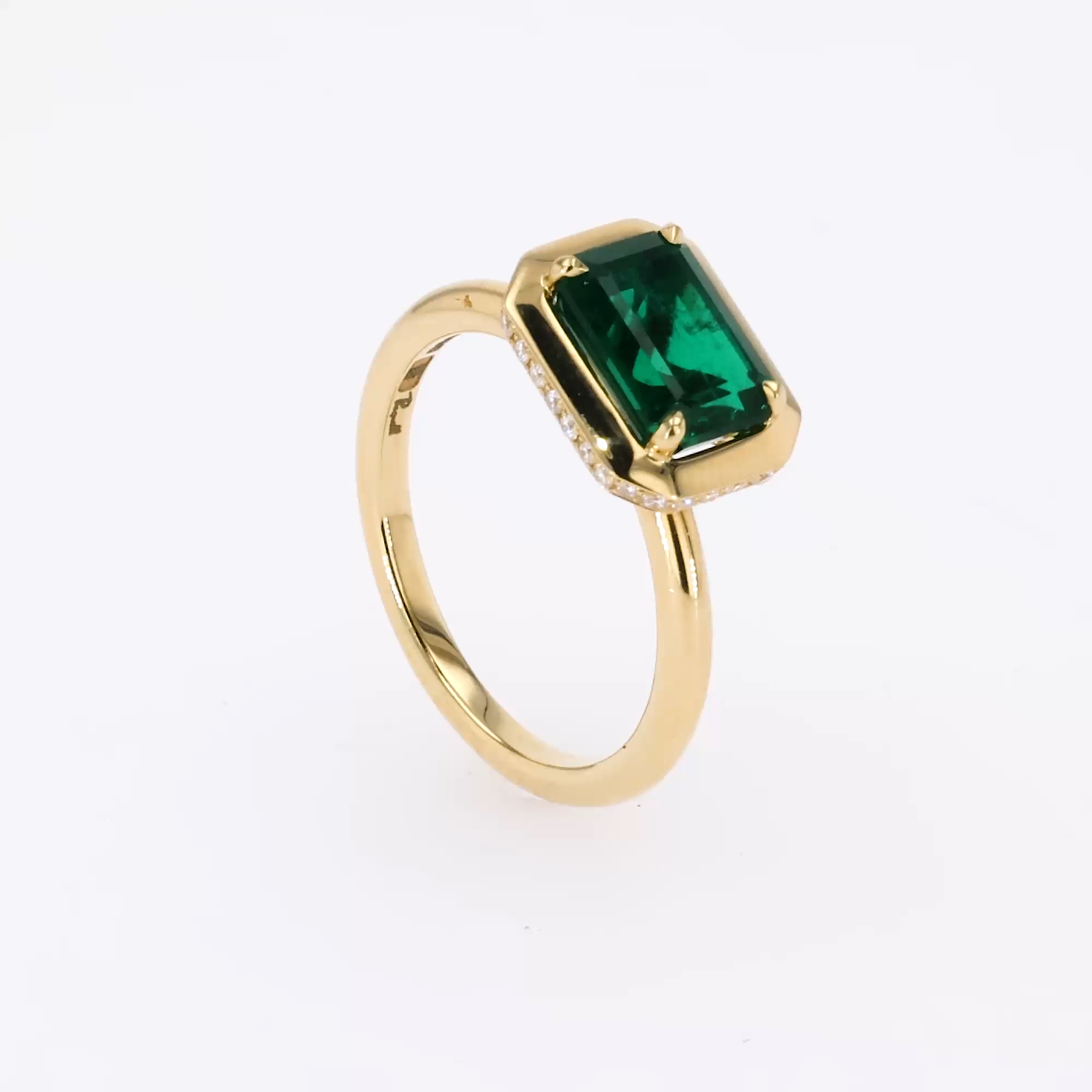 Skimming Stone 1.98ct Emerald and Diamond Solitaire Ring in 18ct Yellow Gold
