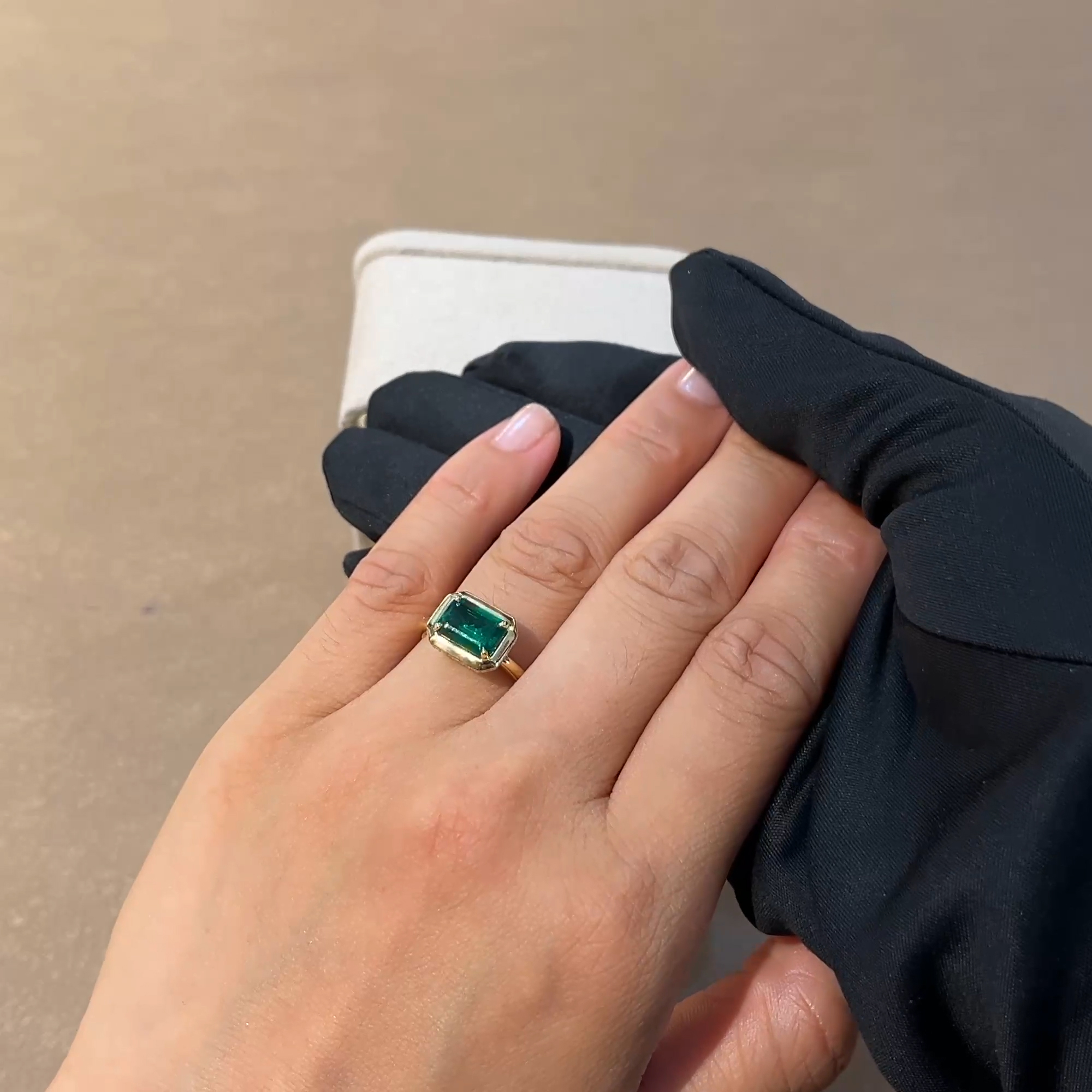 Skimming Stone 1.98ct Emerald and Diamond Solitaire Ring in 18ct Yellow Gold