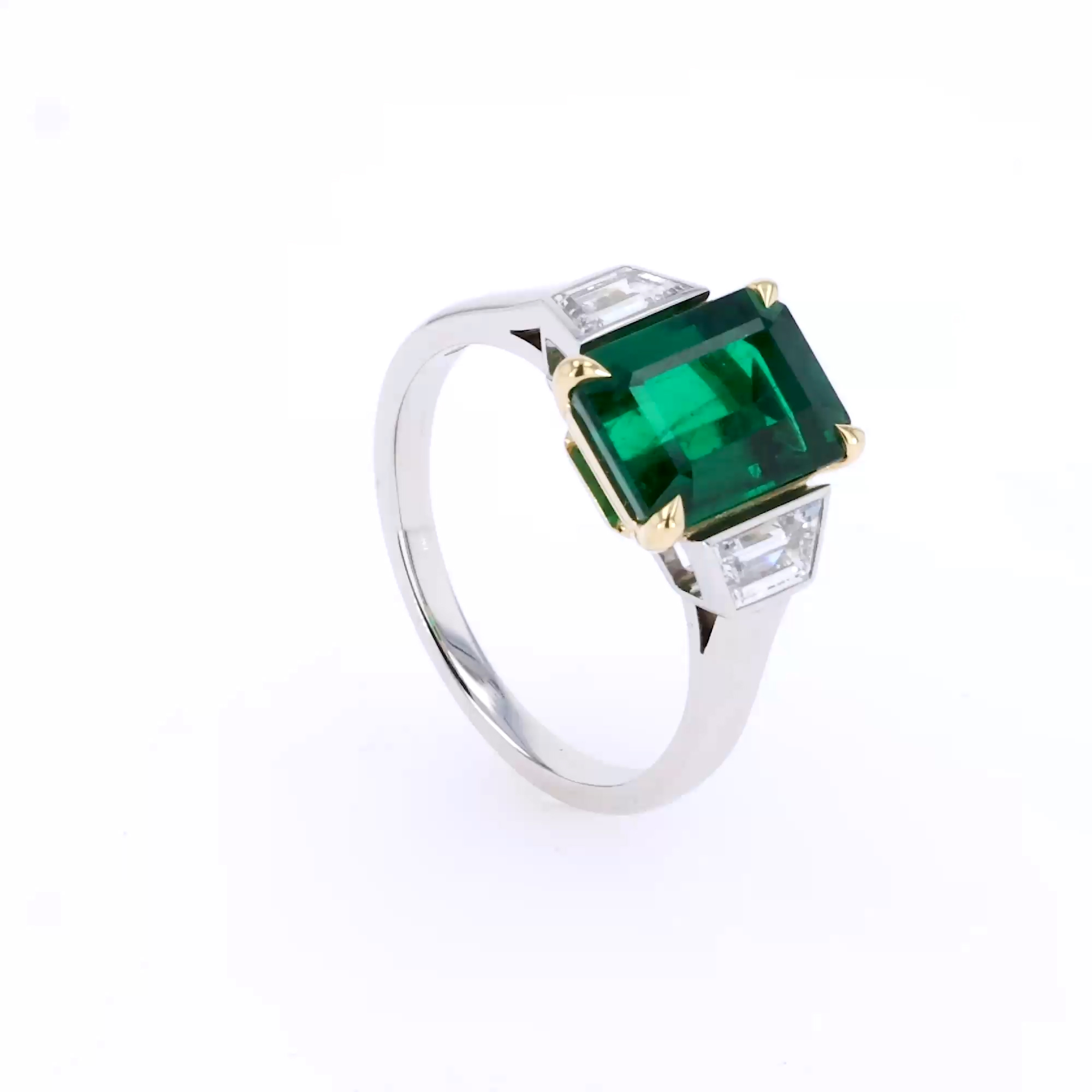 2.90ct Emerald and Diamond Three Stone Ring in Platinum and 18ct Yellow Gold