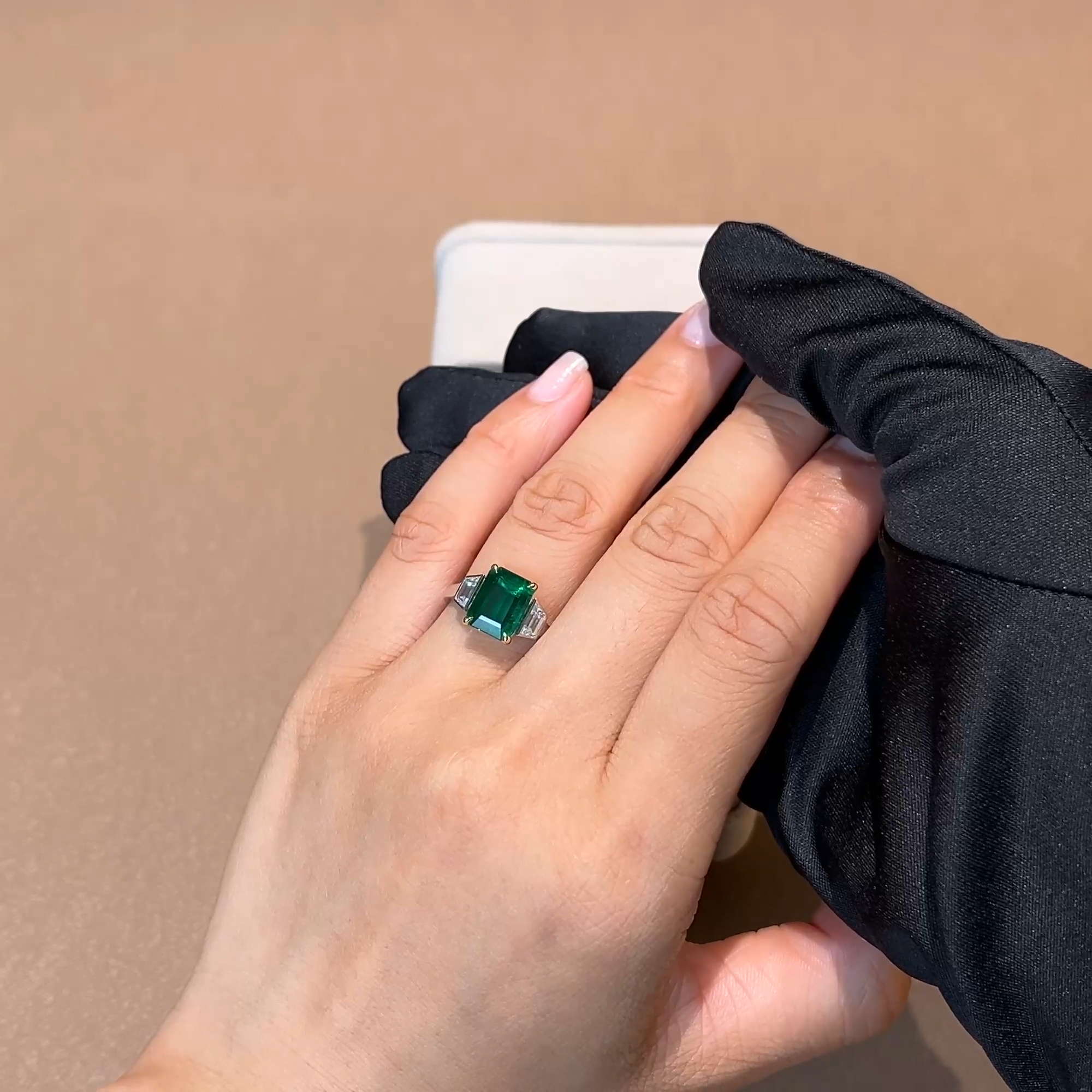 2.90ct Emerald and Diamond Three Stone Ring in Platinum and 18ct Yellow Gold