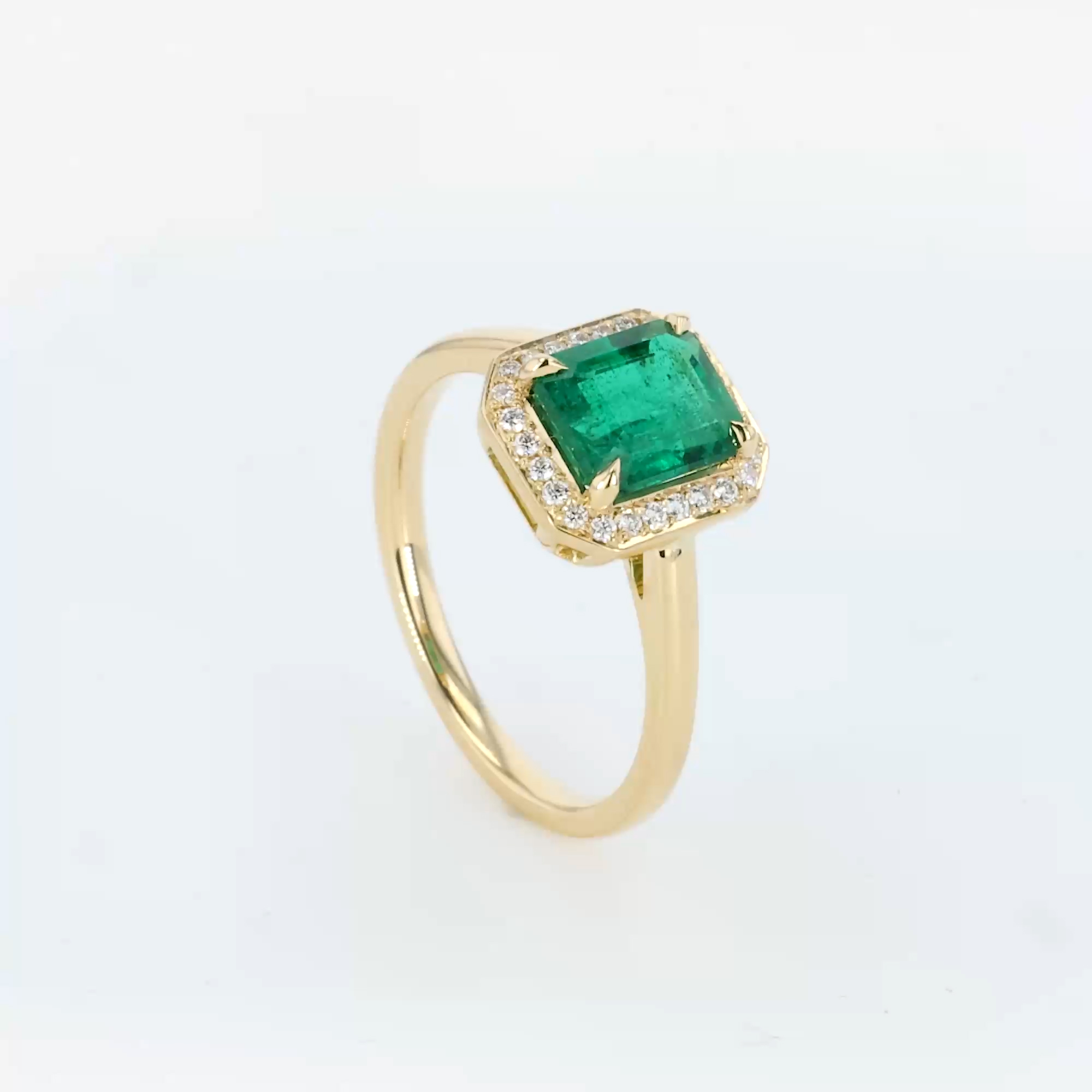 Octagonal Cut 1.50ct Zambian Emerald and Diamond Ring in 18ct Yellow Gold