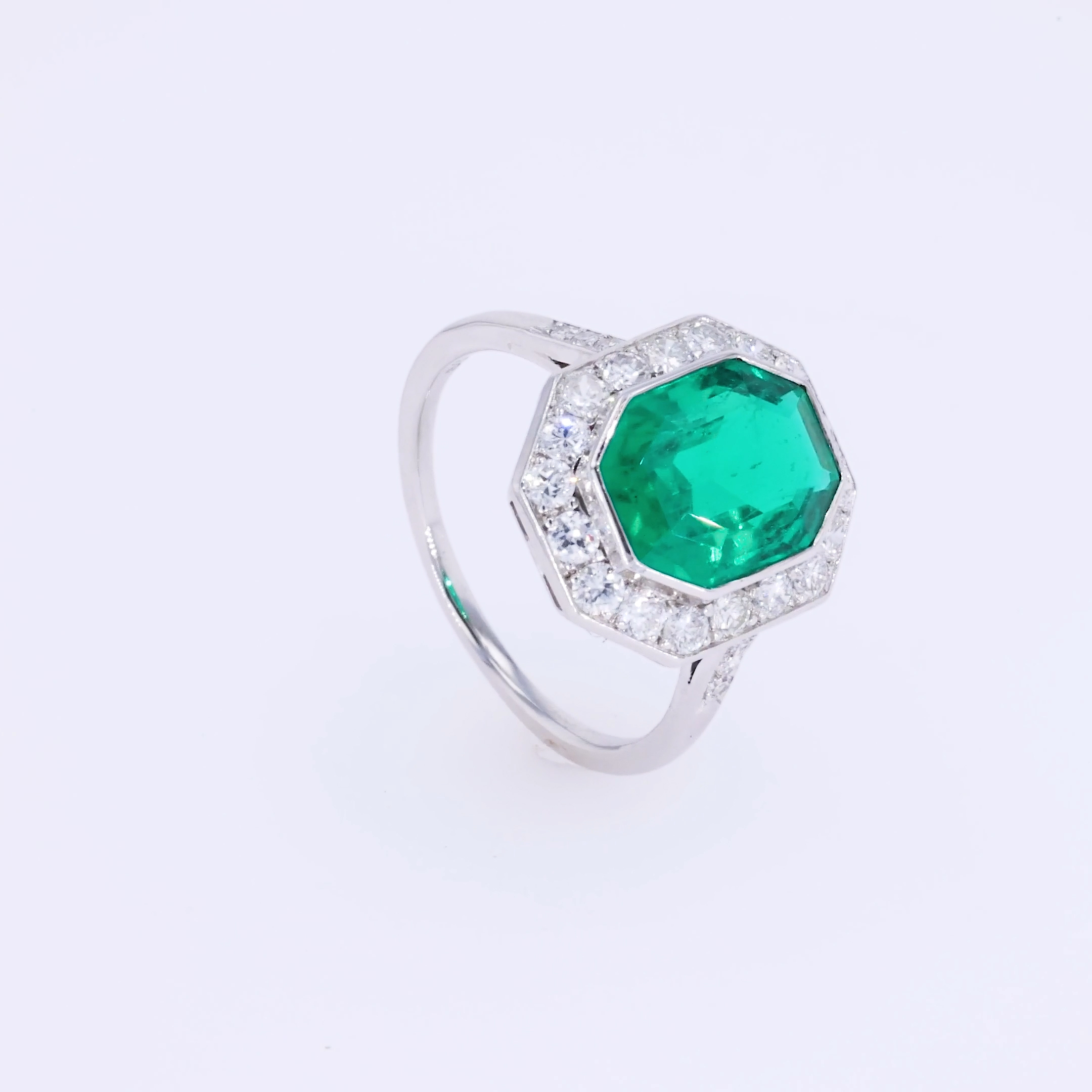 Art Deco 3.80ct Muzo Emerald and Diamond Cluster Ring in Platinum