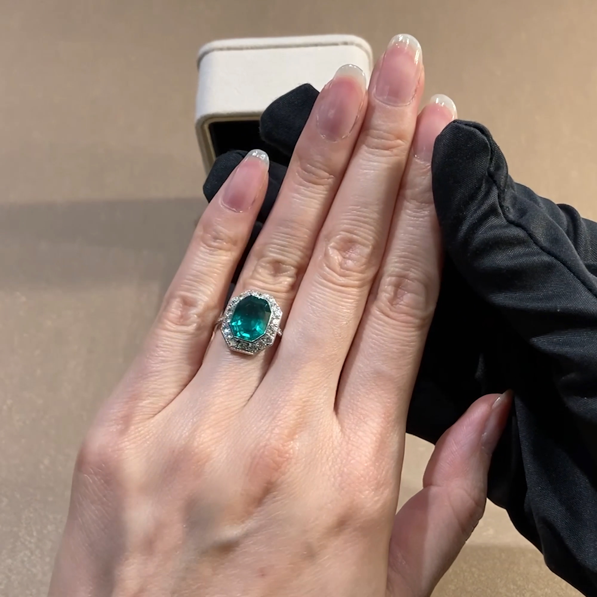 Art Deco 3.80ct Muzo Emerald and Diamond Cluster Ring in Platinum