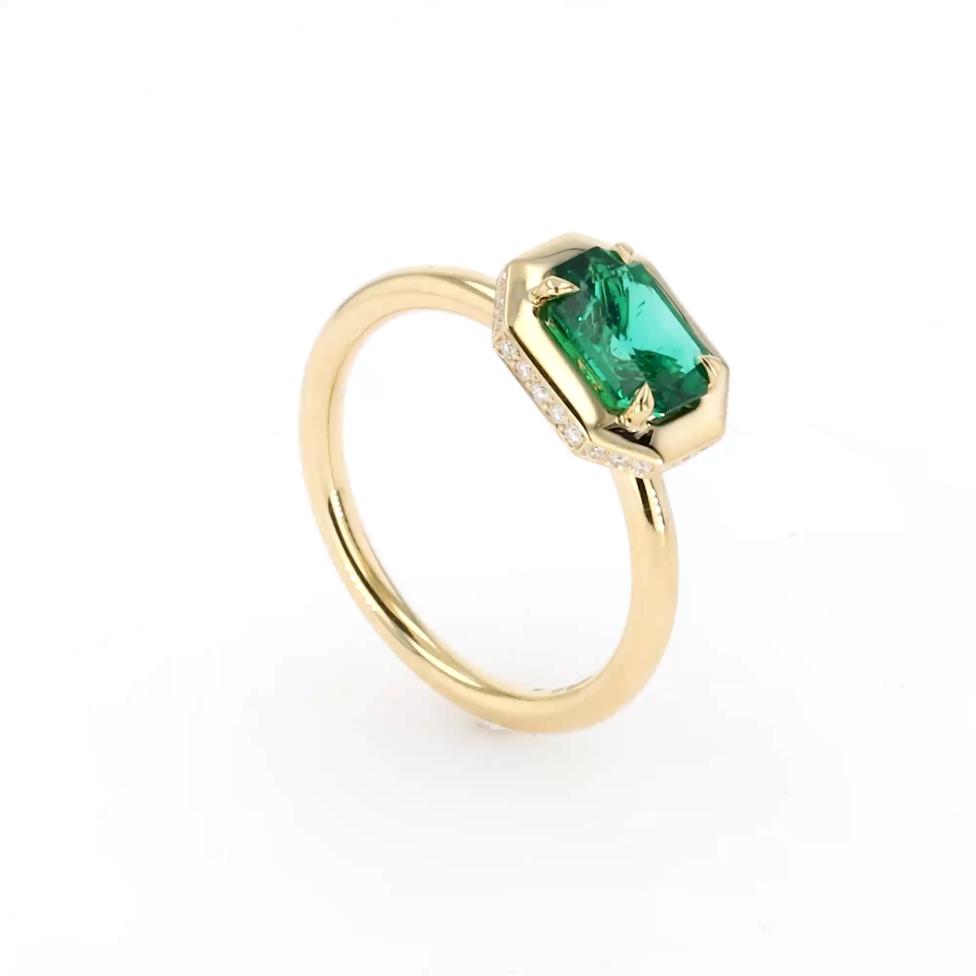 Skimming Stone 1.01ct Emerald and Diamond Ring in 18ct Yellow Gold