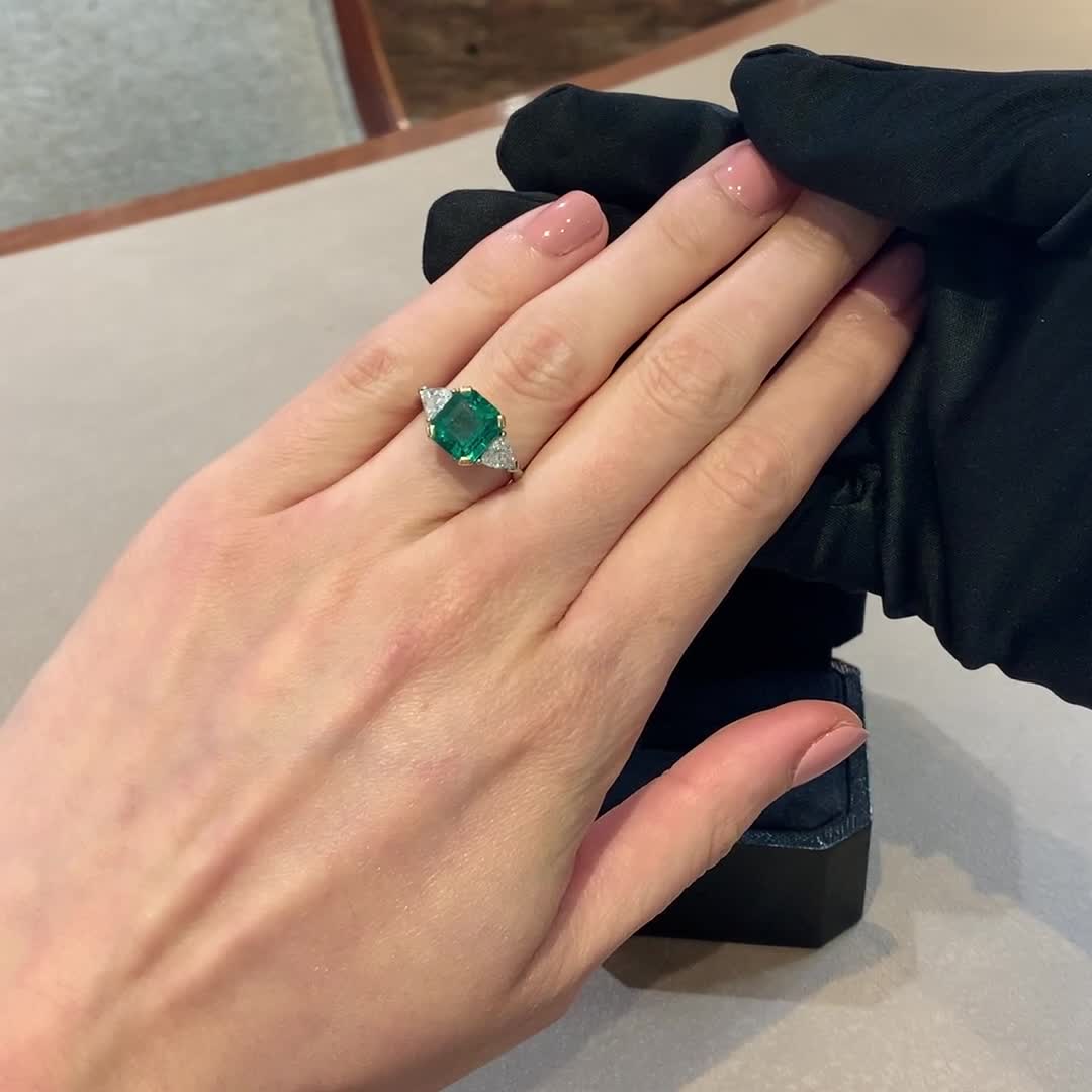 Octagon Cut Emerald Ring <br /> 3.00CT in Platinum & Yellow Gold