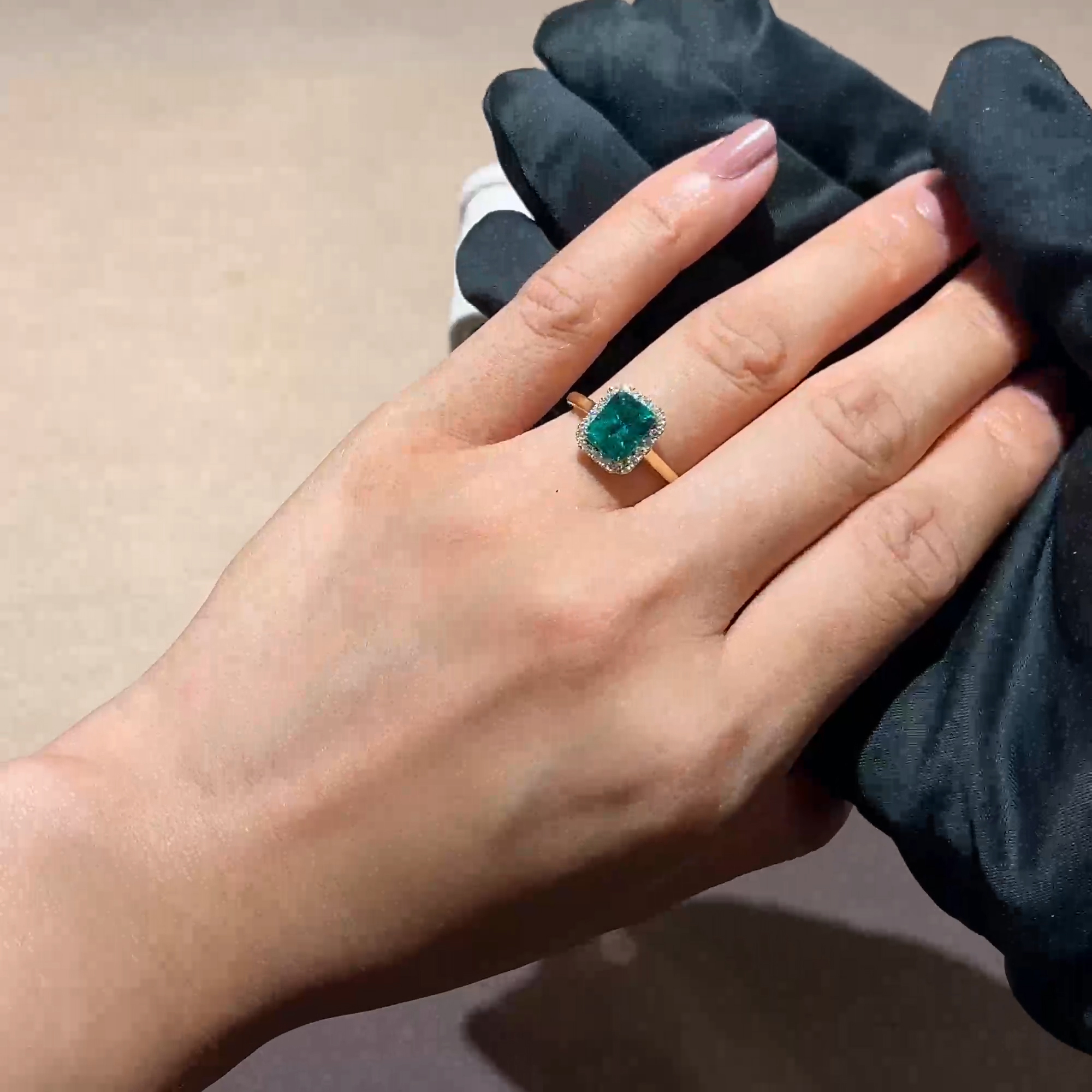 Emerald Cut 1.63ct Colombian Emerald and Diamond Cluster Ring in 18ct Yellow Gold