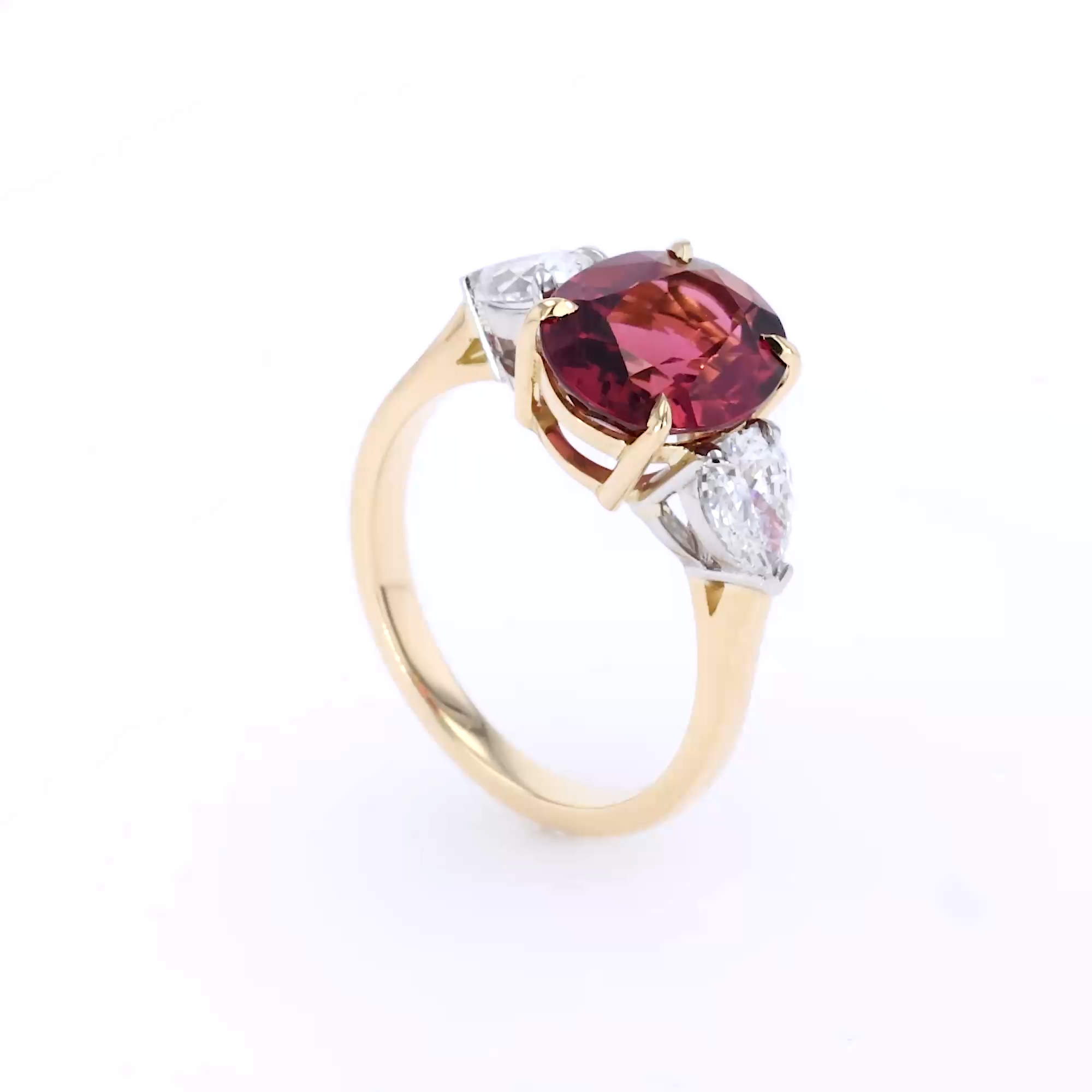 Oval Cut 3.23ct Rubellite and Diamond Ring in 18ct Yellow Gold and Platinum