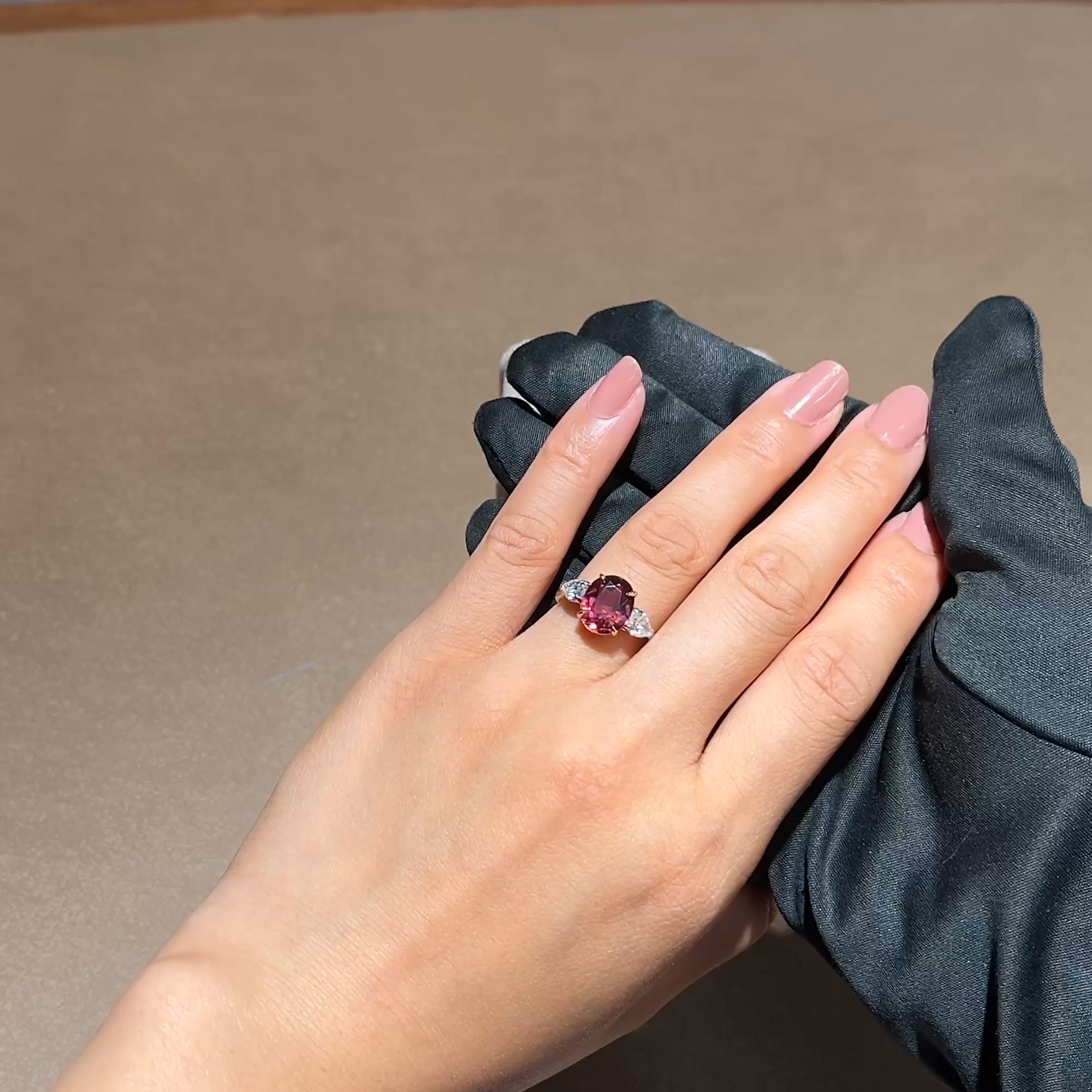 Oval Cut 3.23ct Rubellite and Diamond Ring in 18ct Yellow Gold and Platinum