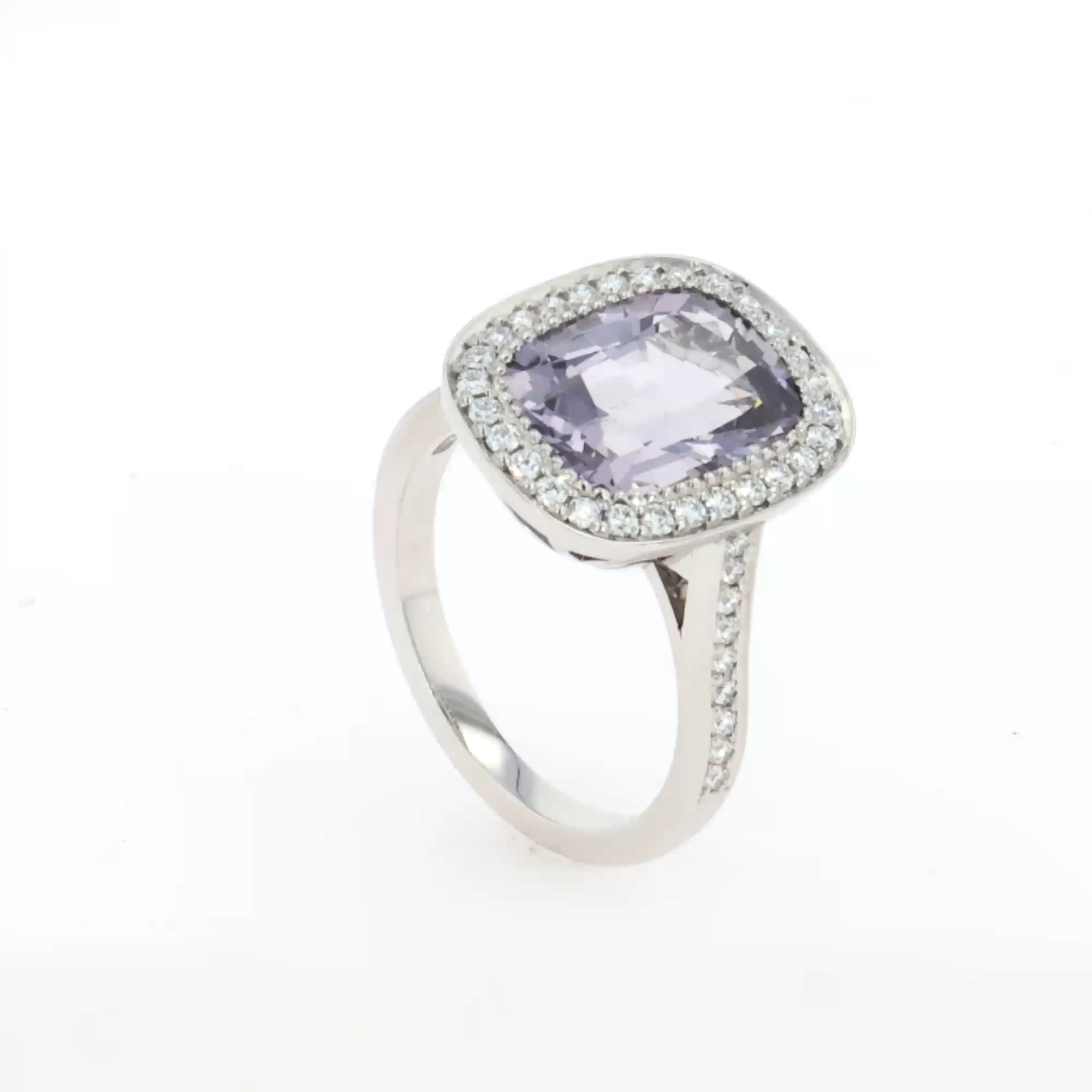 Cushion Cut 5.08ct Burma Spinel and Diamond Ring in Platinum