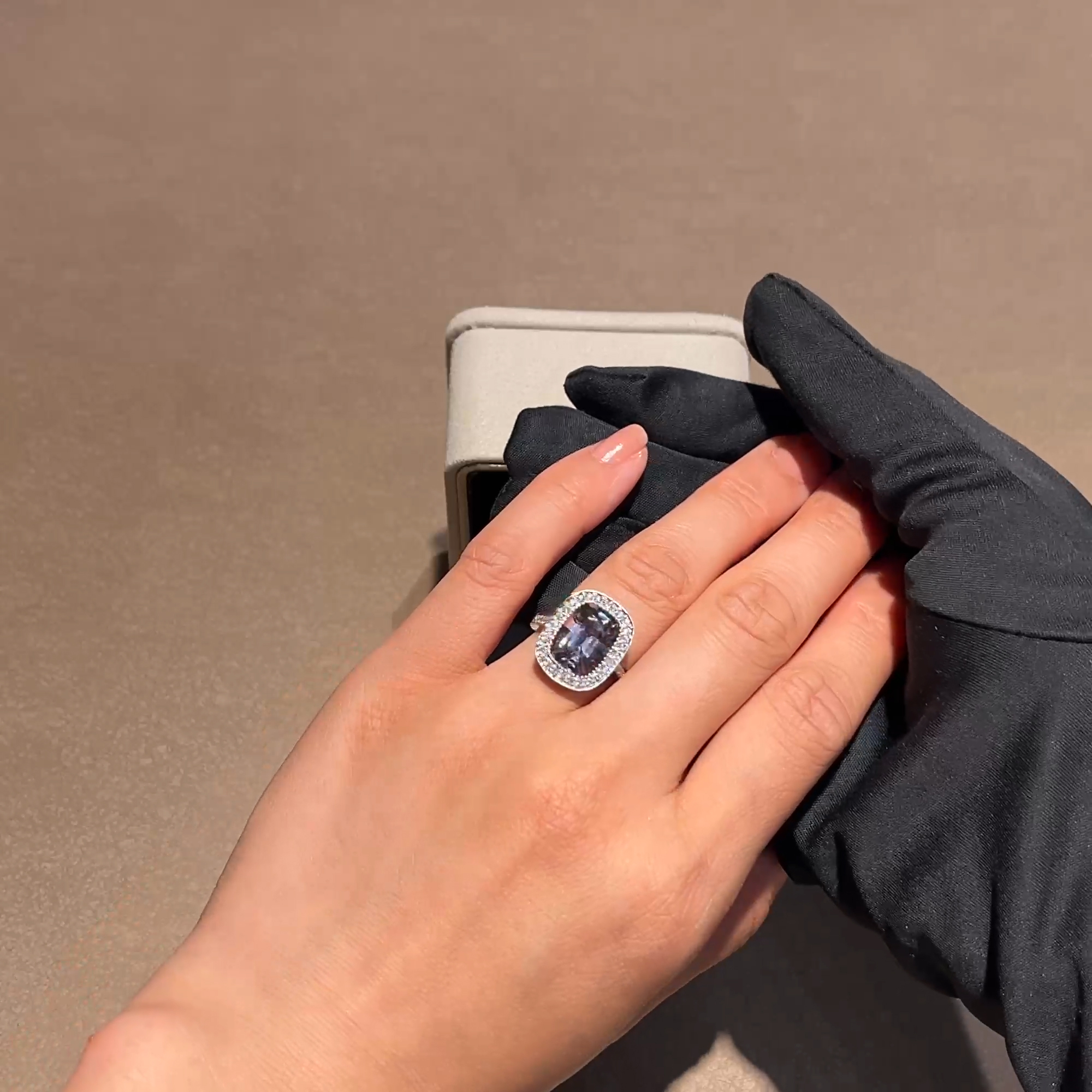 Cushion cut 5.08ct Burma Grey Spinel Ring  in Platinum