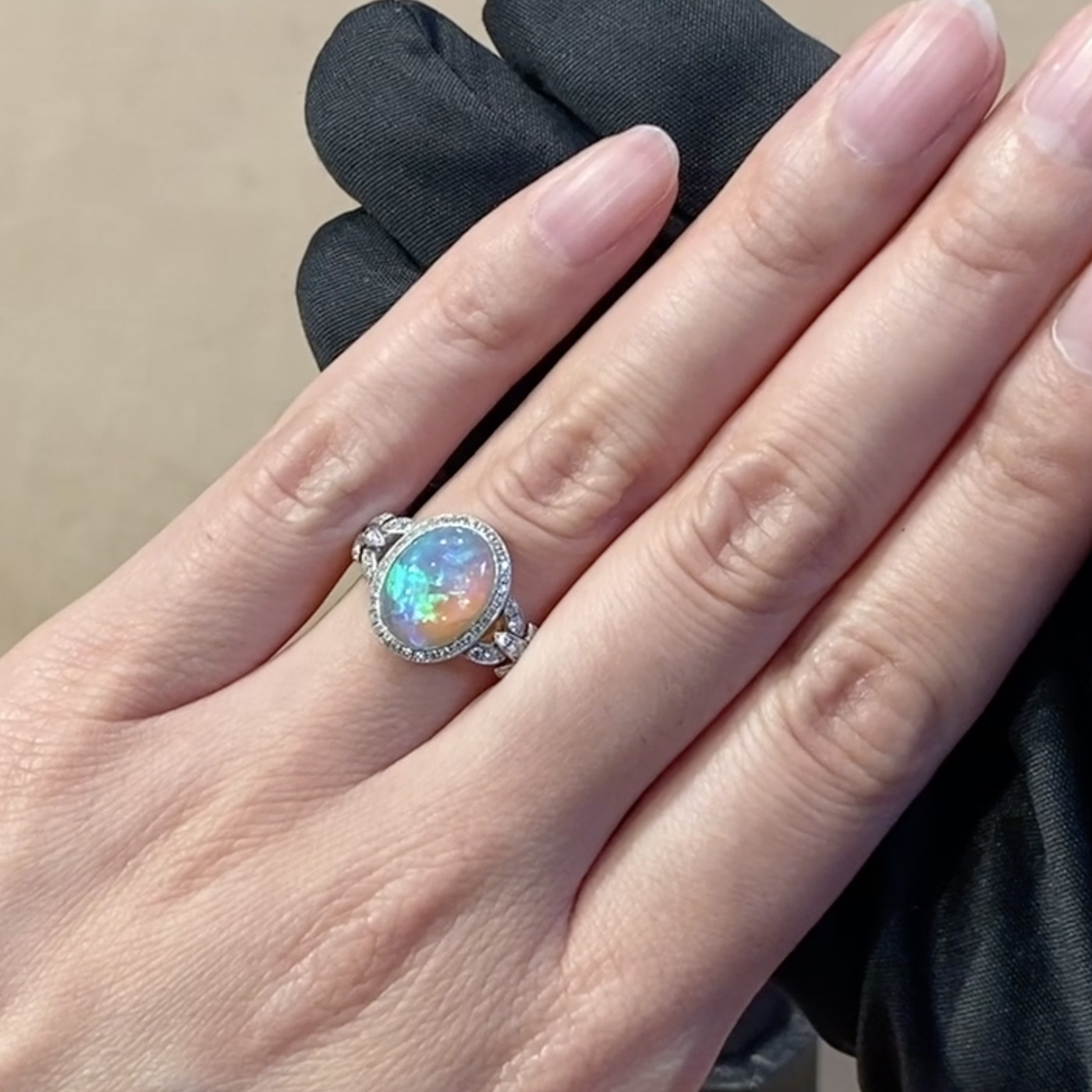Oval Cut Opal Ring<br /> 2.74CT in Platinum