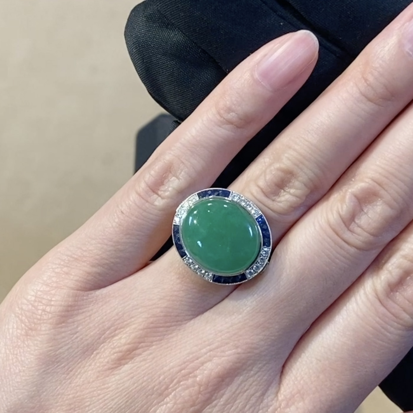 Cabochon Jadeite Ring 0.69ct in Platinum