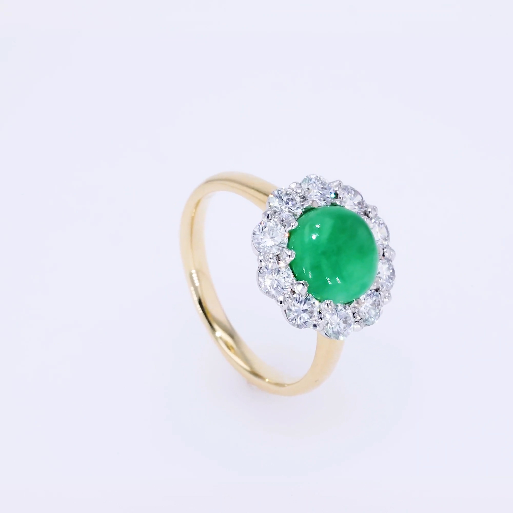 Cabochon Jadeite and Diamond Ring 2.34ct in 18ct Yellow Gold