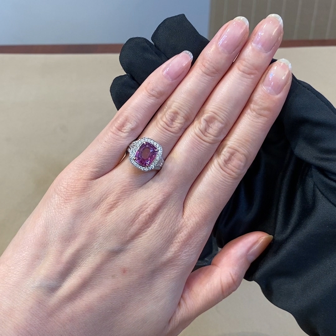 Pink Sapphire and Diamond Cluster Ring 4.51ct in Platinum