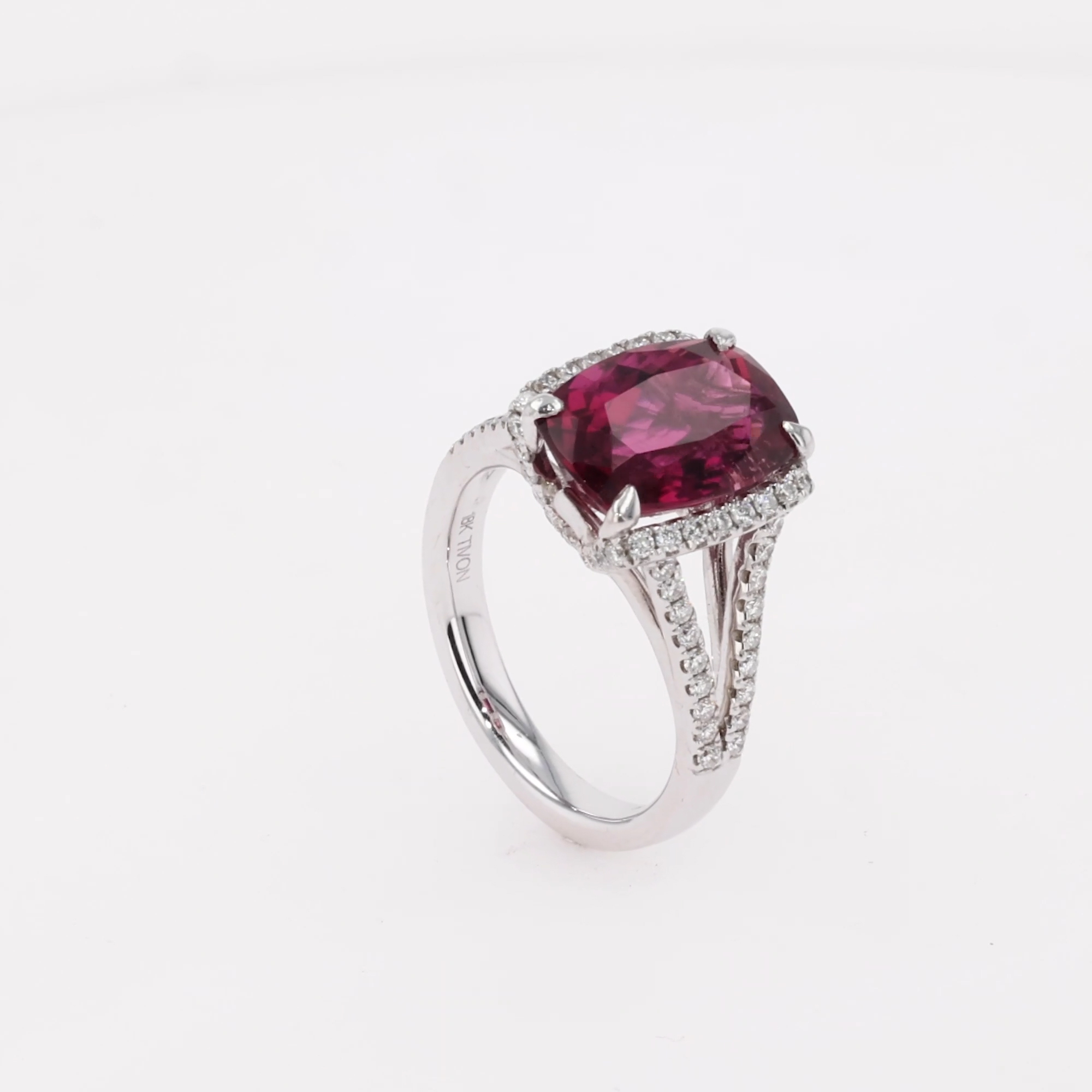 Pink Tourmaline and Diamond Ring with Diamond Set Shoulders 5.23ct in 18ct White Gold
