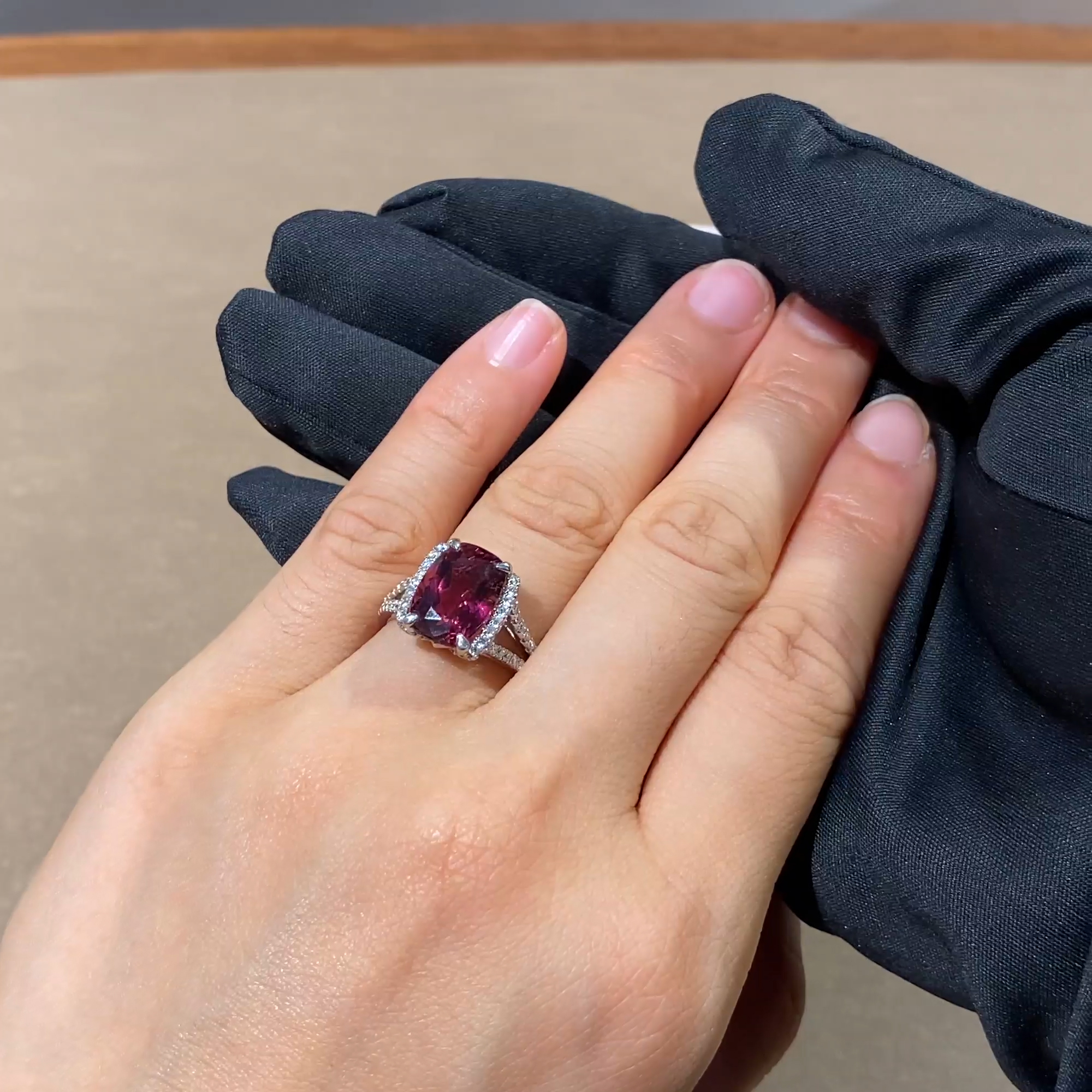 Pink Tourmaline and Diamond Ring with Diamond Set Shoulders 5.23ct in 18ct White Gold