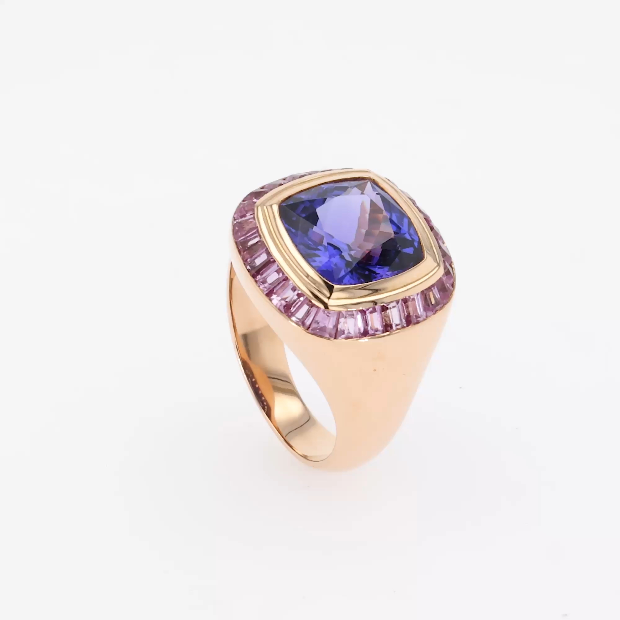 Cushion Cut Tanzanite Ring 5.13ct in 18ct Rose Gold