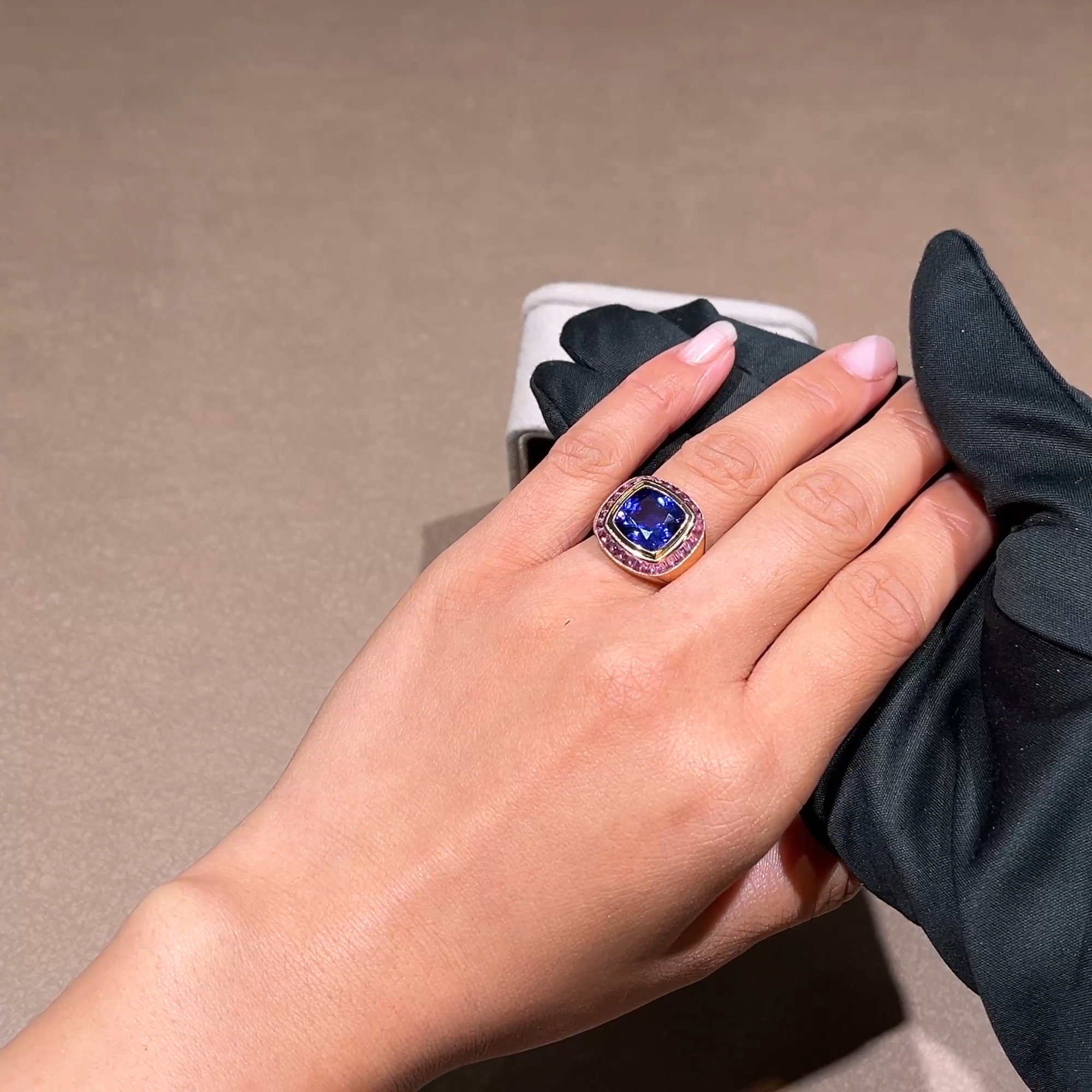 Cushion Cut Tanzanite Ring 5.13ct in 18ct Rose Gold