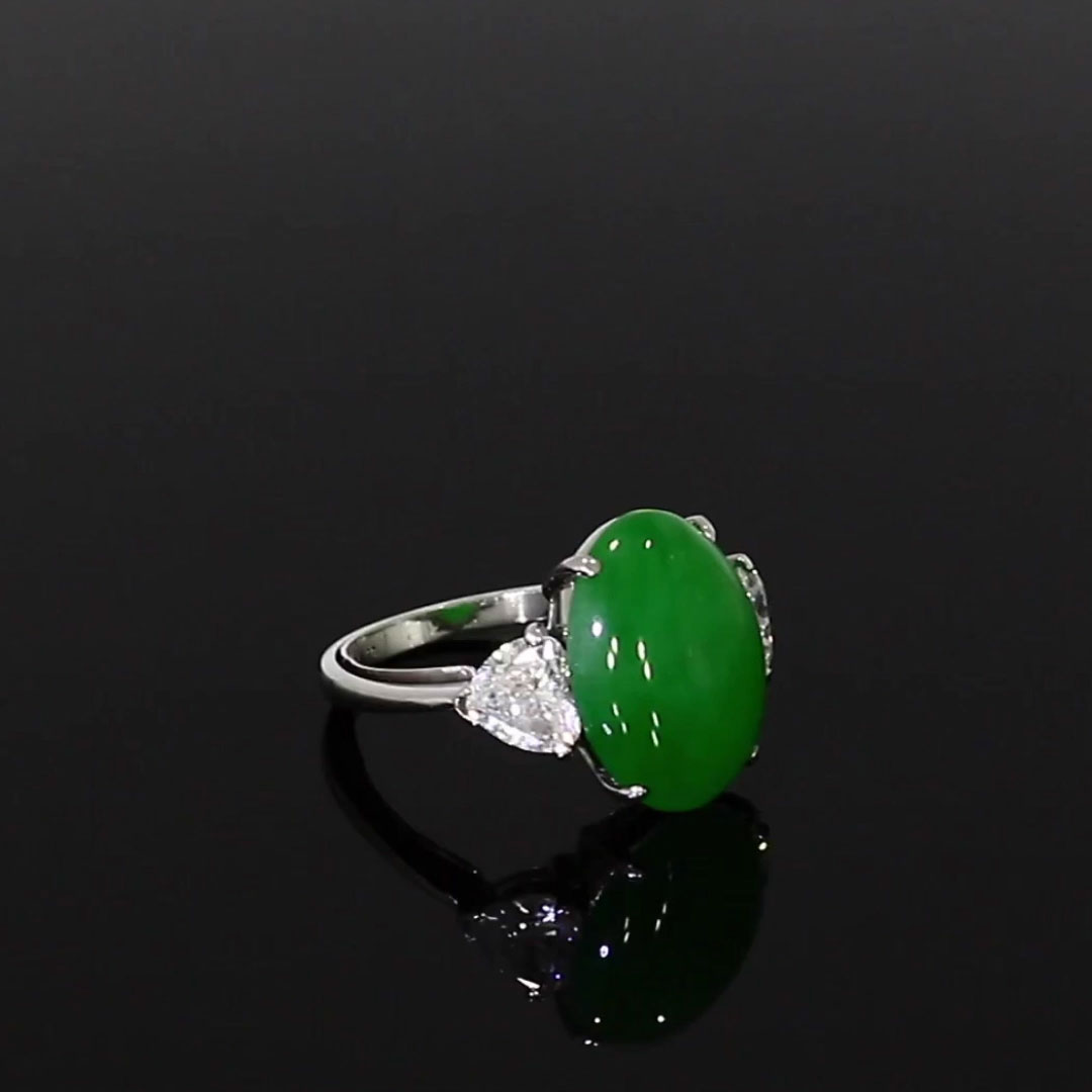 Jade and Heart Diamond Ring in 18ct White Gold