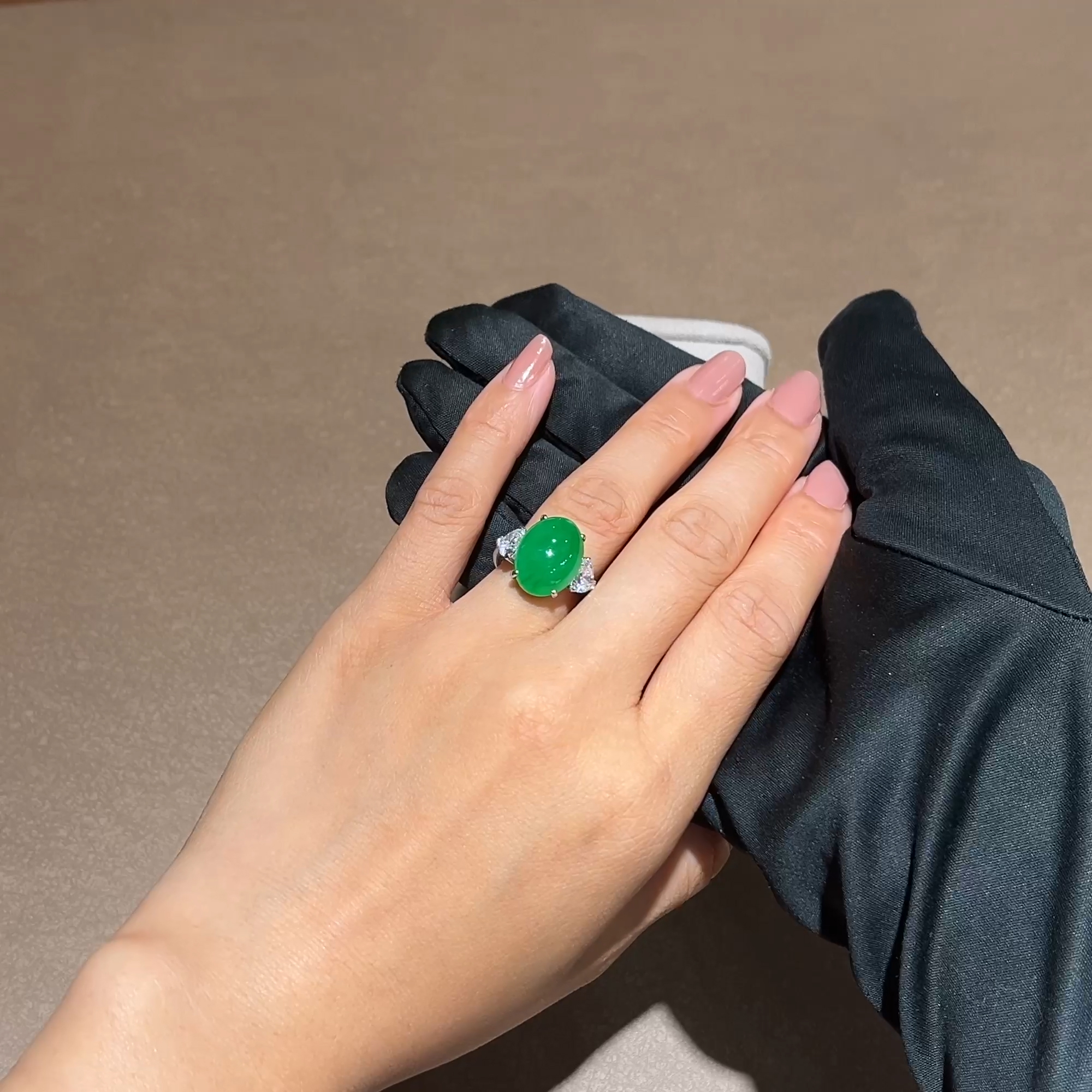 Jade and Heart Diamond Ring in 18ct White Gold