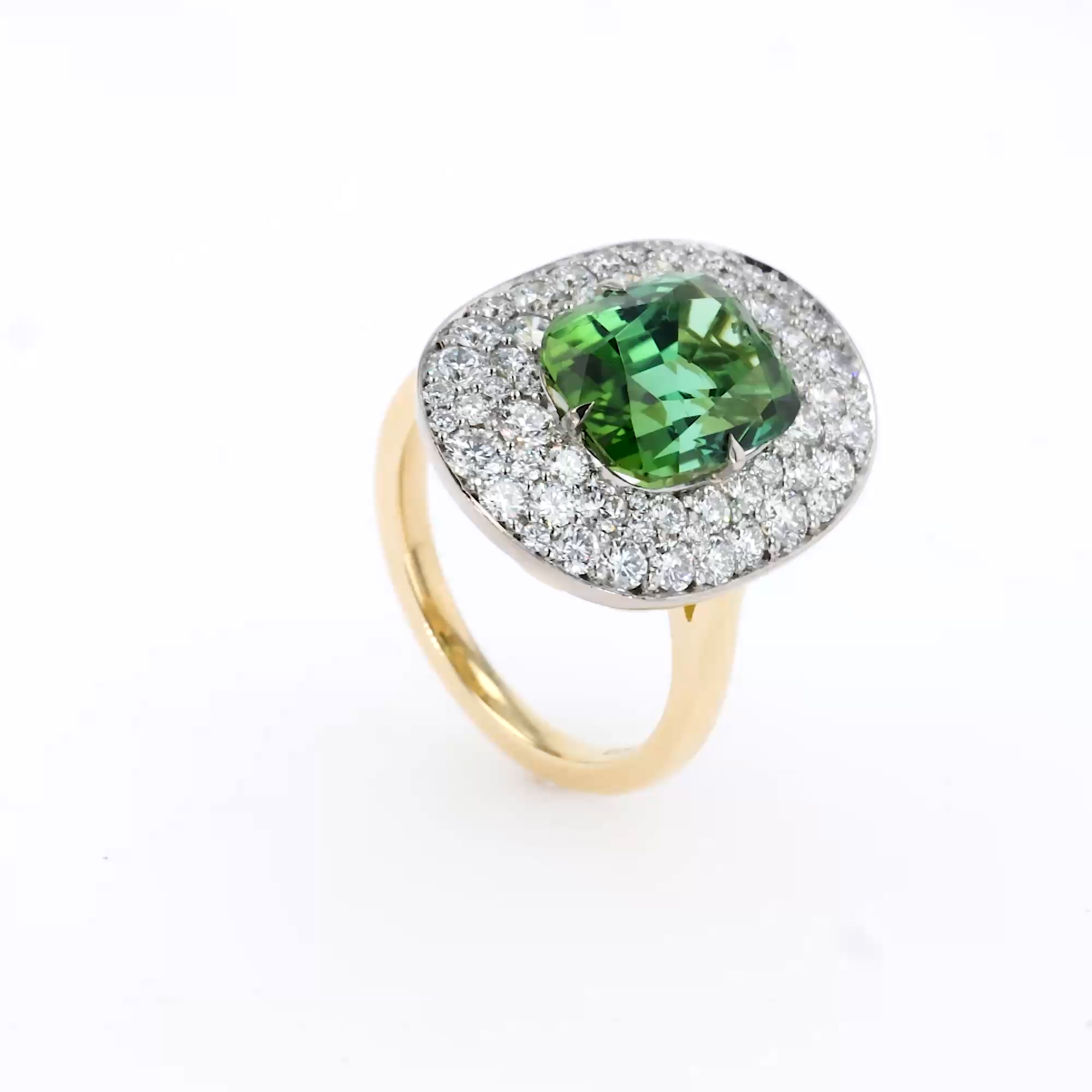 Snowstorm 4.85ct Green Tourmaline and Diamond Cocktail Ring in 18ct Yellow & White Gold