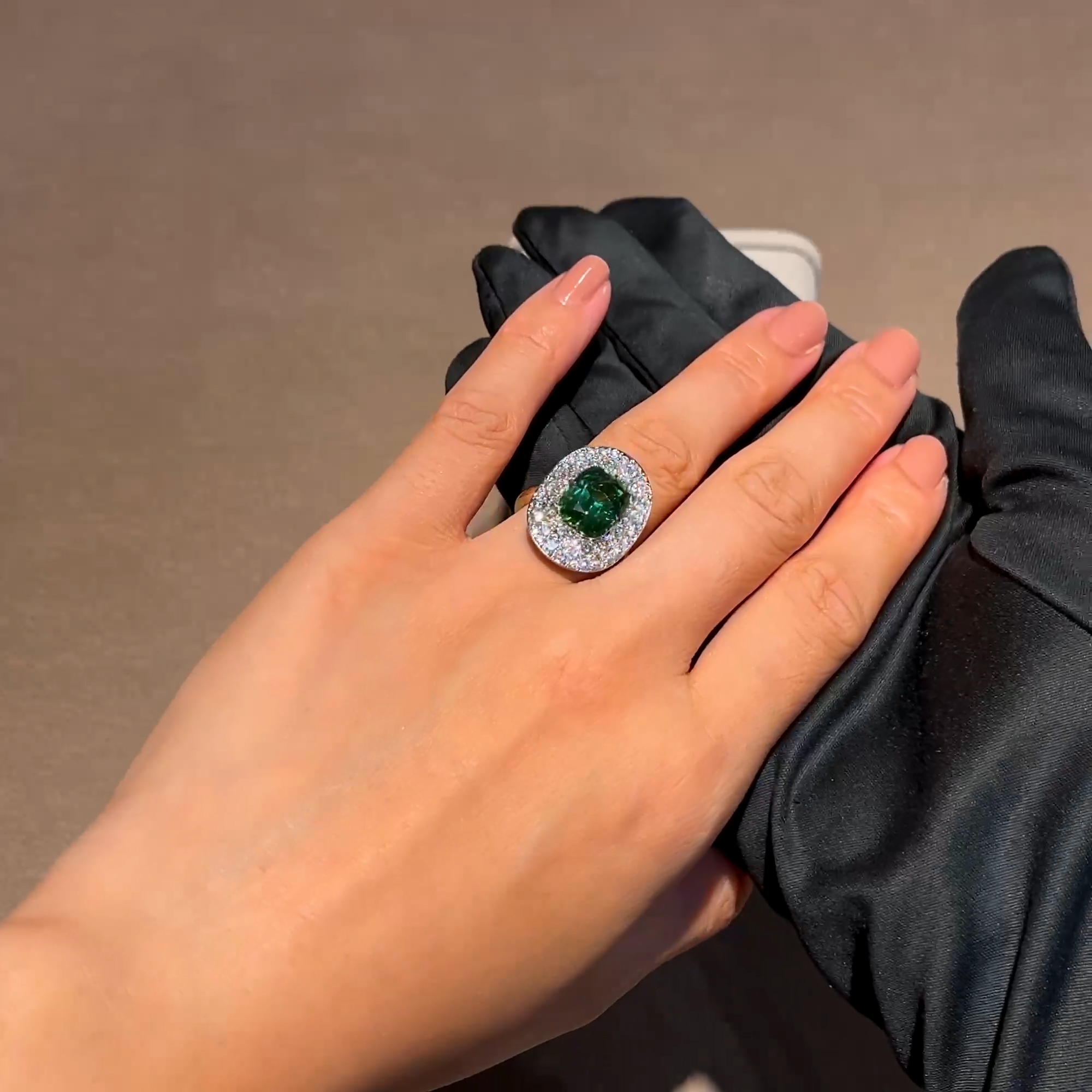 Snowstorm 4.85ct Green Tourmaline and Diamond Cocktail Ring in 18ct Yellow & White Gold
