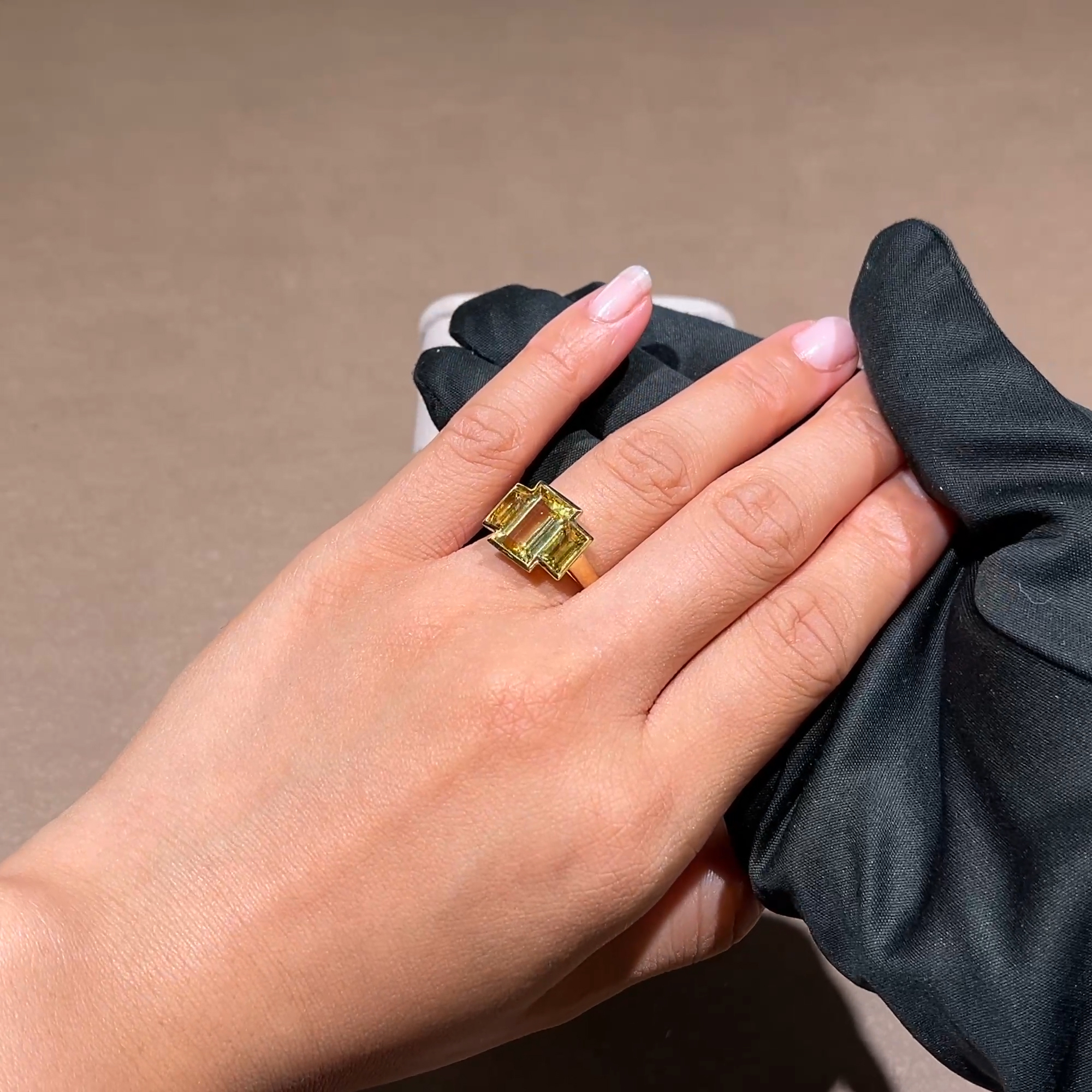 Kingdom 4.19ct Yellow Beryl Three Stone Ring in 18ct Yellow Gold