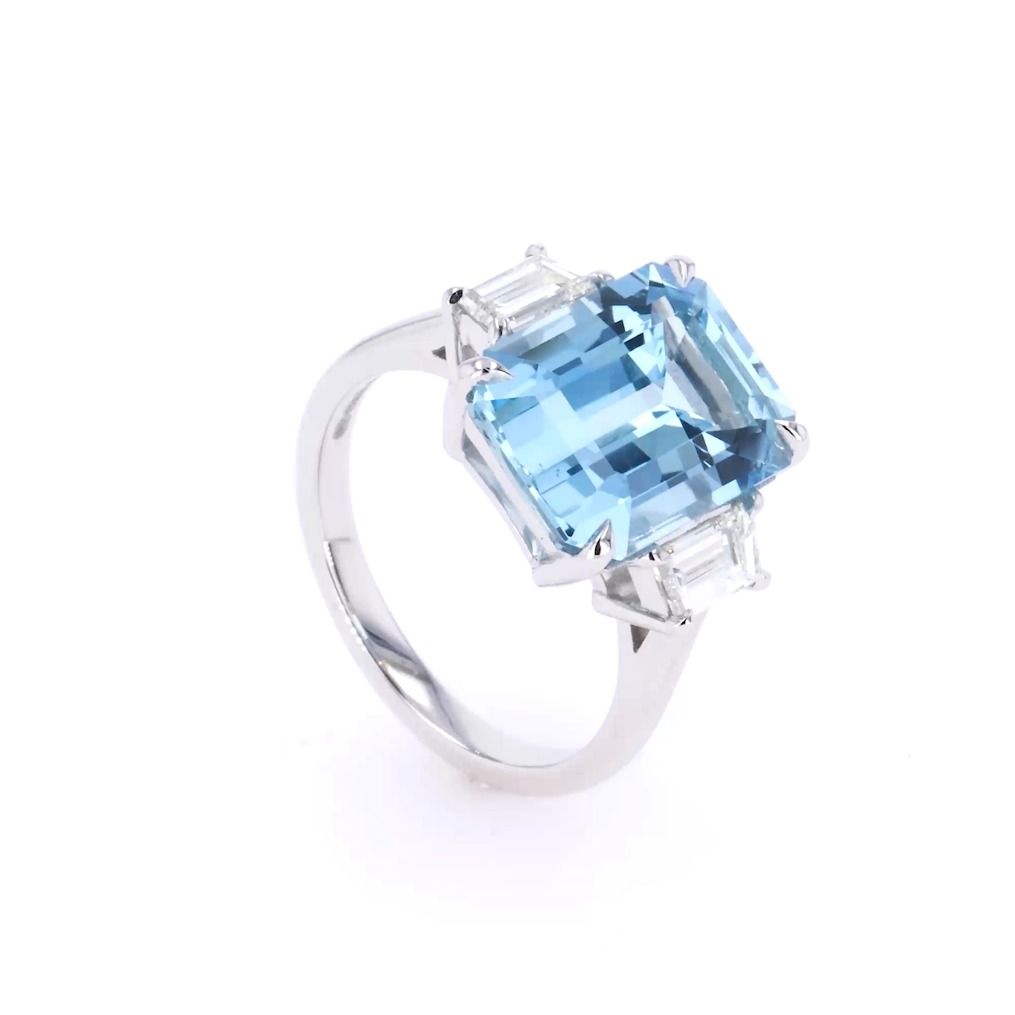 Emerald Cut 5.80ct Lukusuzi Aquamarine and Diamond Ring  in Platinum