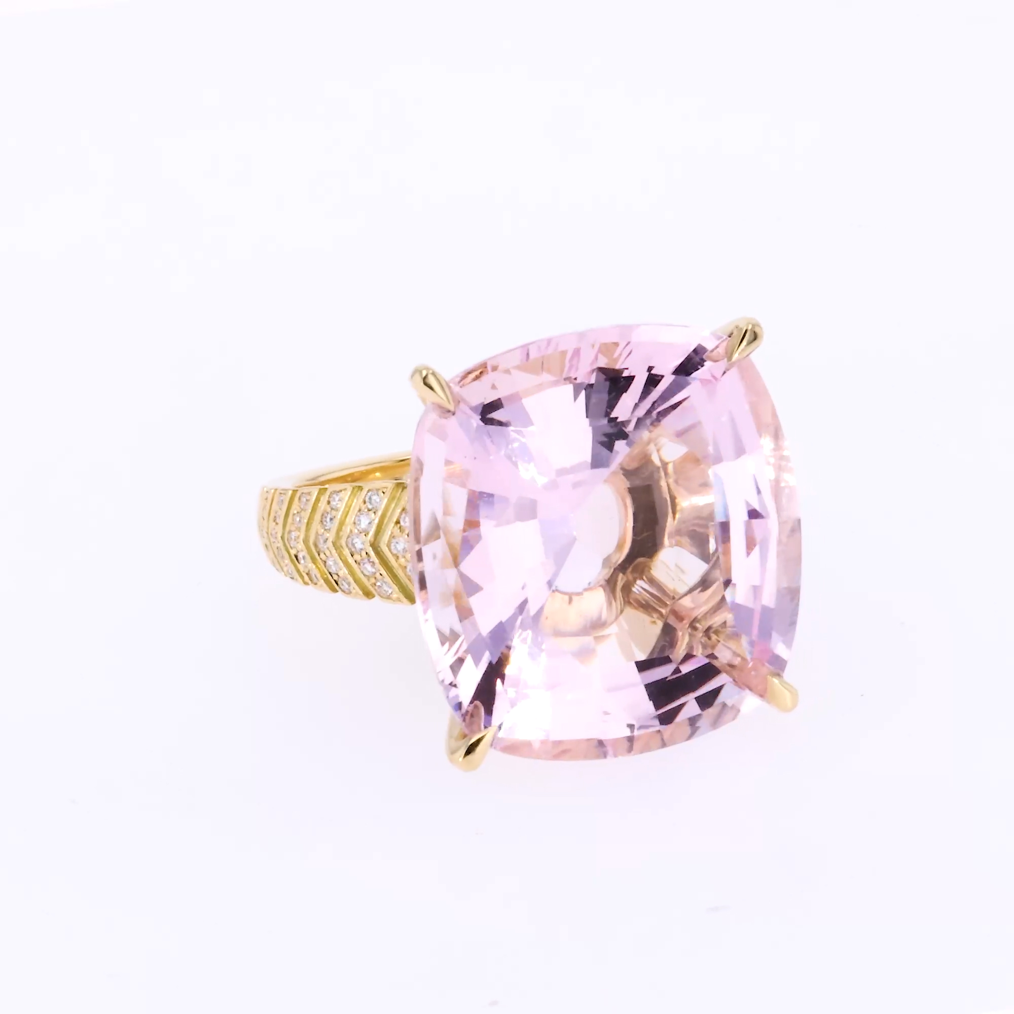 Cushion Cut 21.75ct Pink Morganite and Diamond Ring in 18ct Yellow Gold
