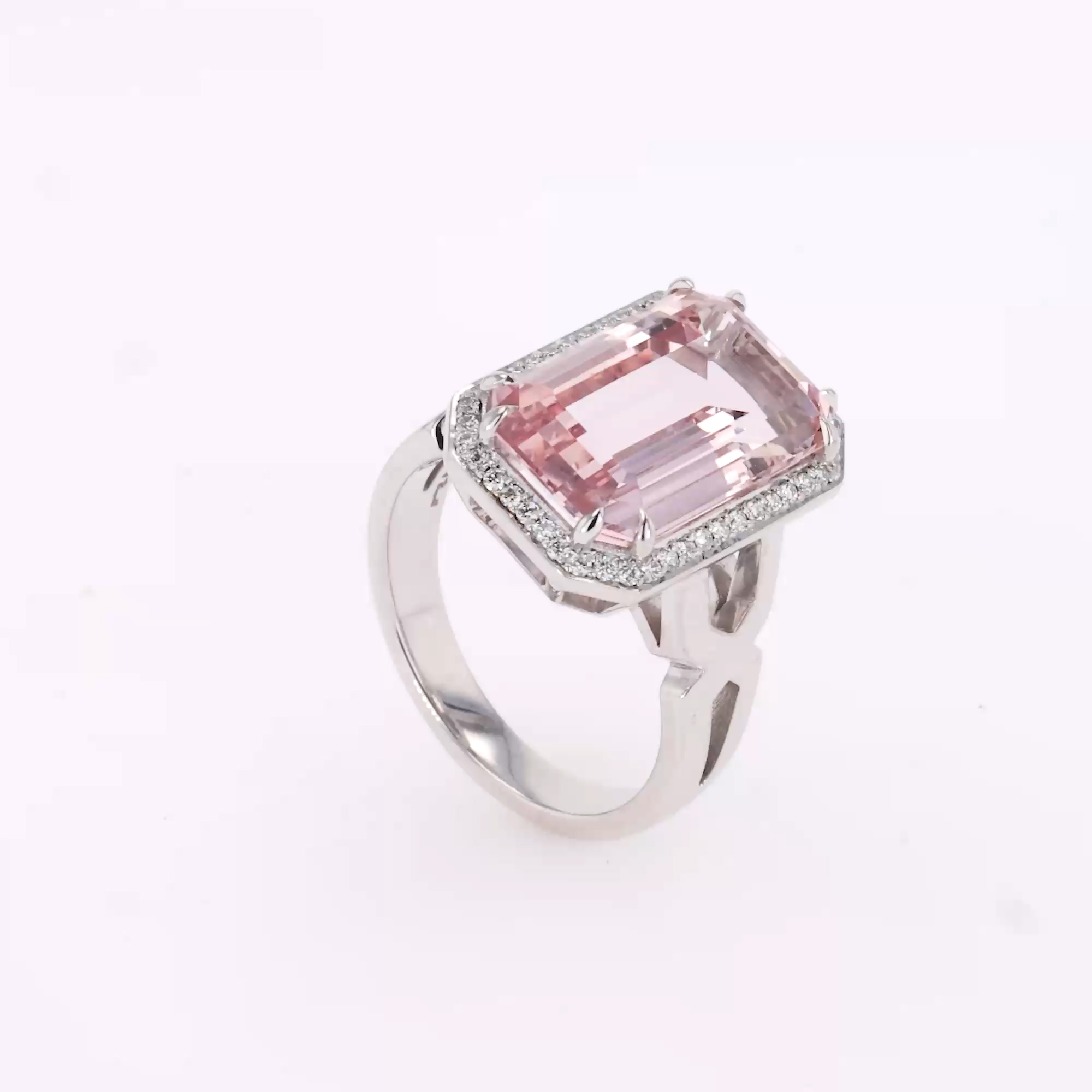 Octagonal Cut 7.14ct Morganite and Diamond Ring in 18ct White Gold